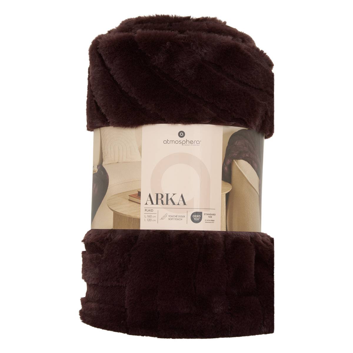 Plaid en imitation fourrure ARKA marron tonka, ATMOSPHERA