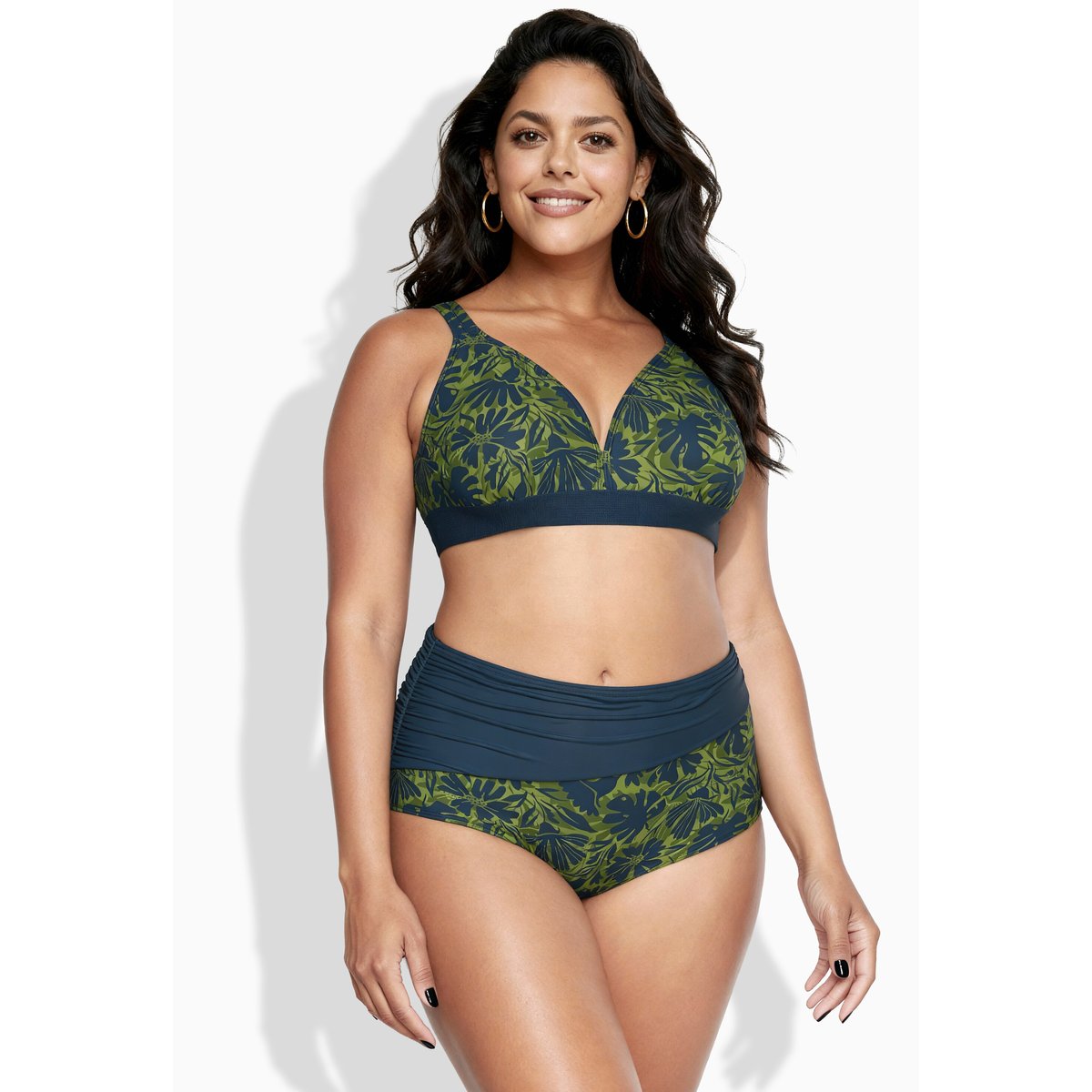 Bikini à fleurs, sans bonnets souples bleu foncé, ULLA POPKEN