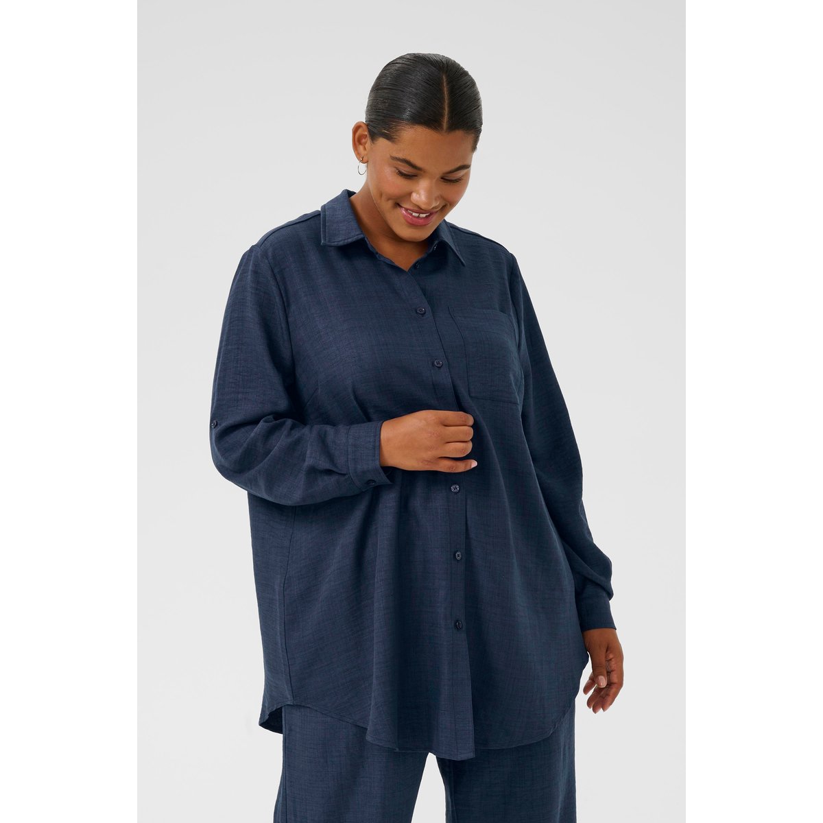 Blouse à manches longues bleu mood indigo cc., KAFFE CURVE