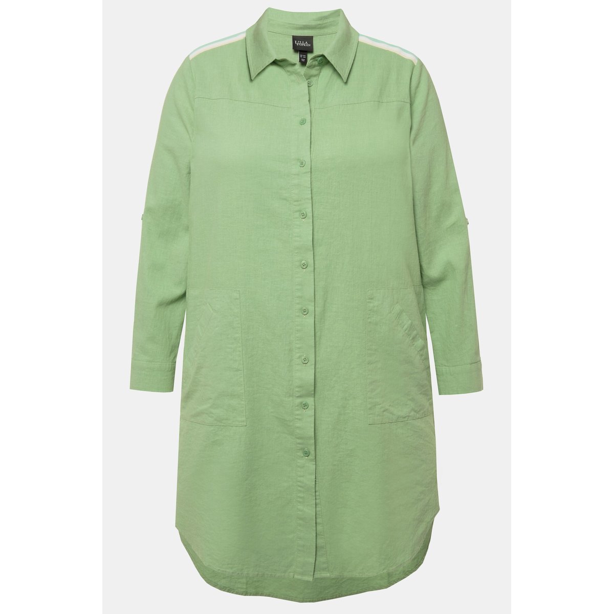 Blouse longue en lin mélangé à col chemise vert clair, ULLA POPKEN