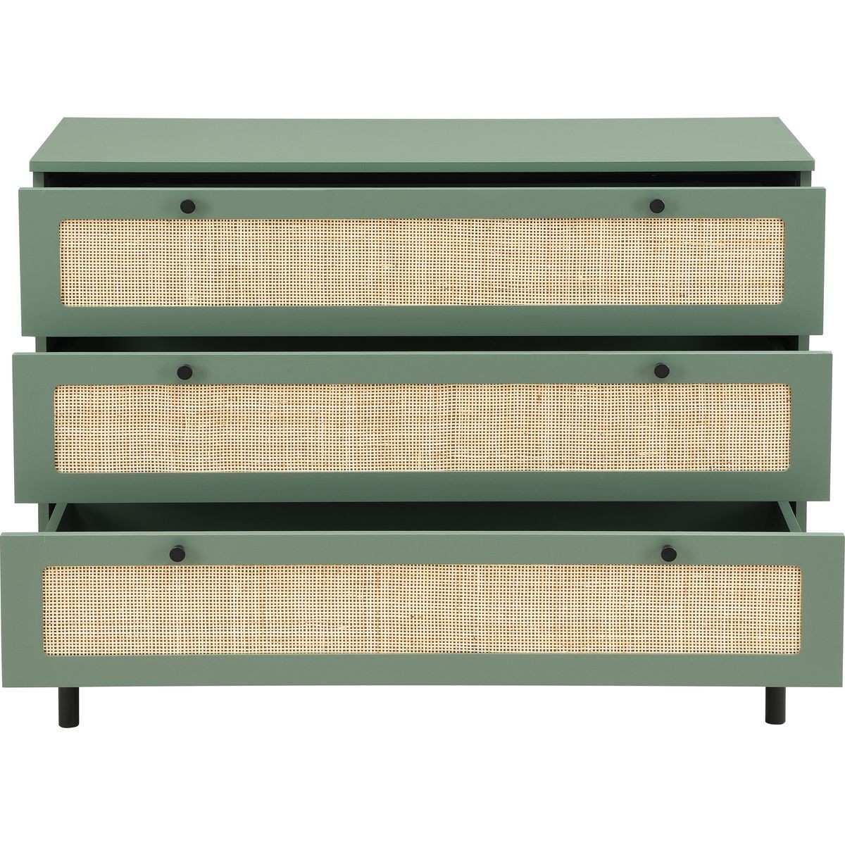 Commode 3 tiroirs en cannage - LUMA vert, HOMIFAB