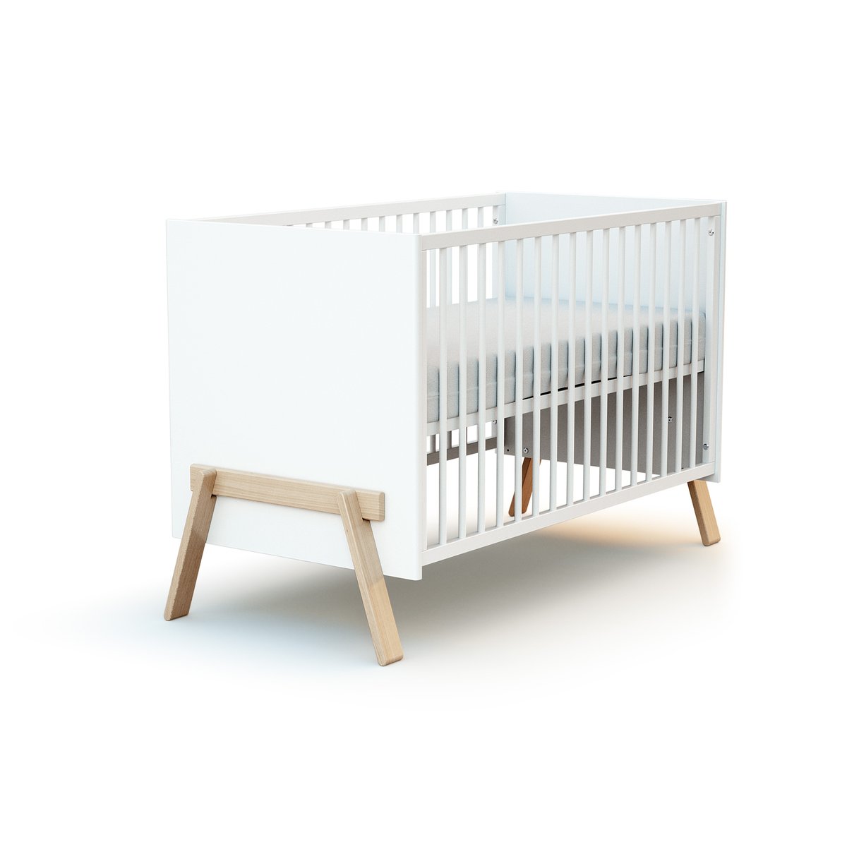 Duo Lit Bébé et Commode en bois CANAILLE blanc et hêtre, AT4