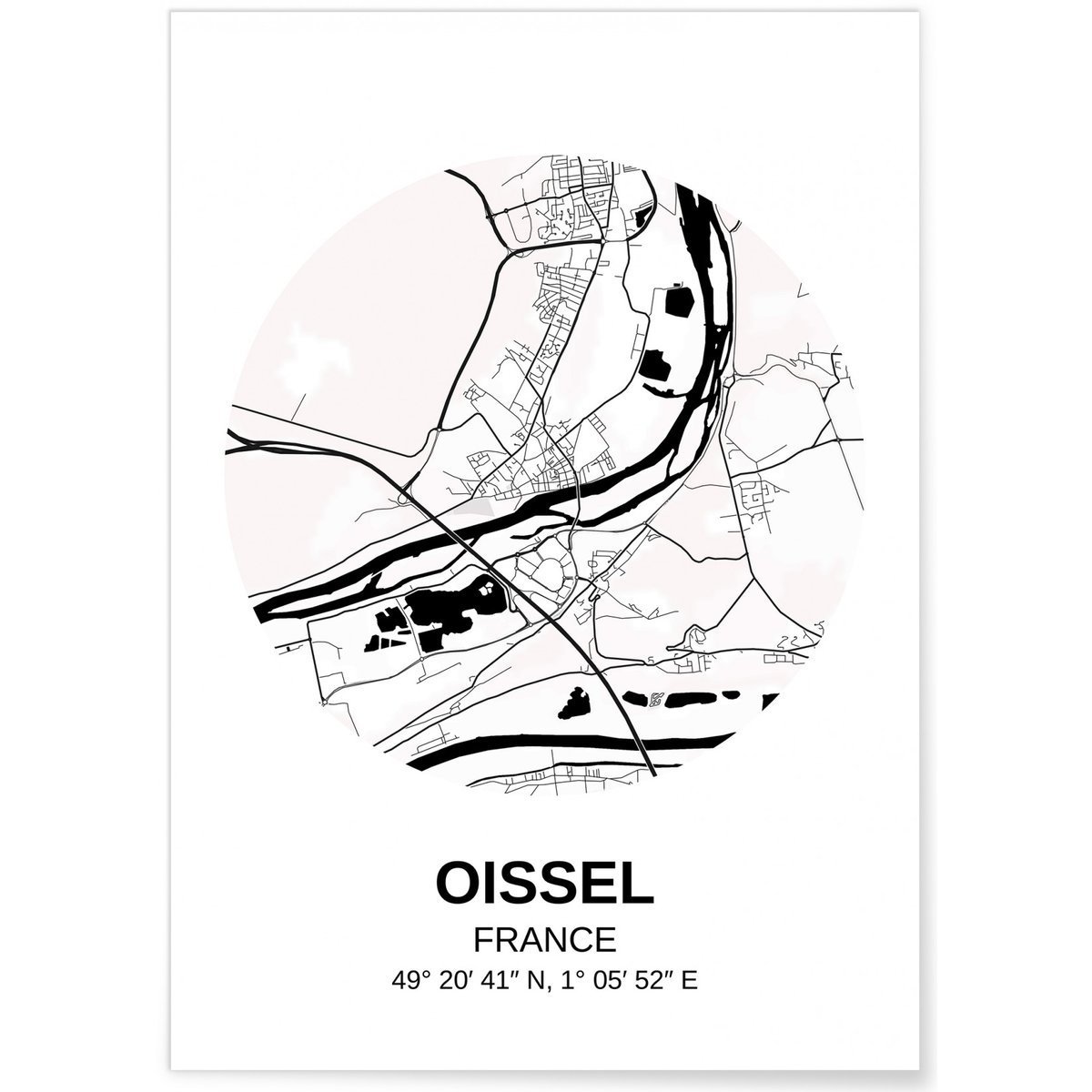 Affiche Carte Oissel blanc, L'AFFICHERIE