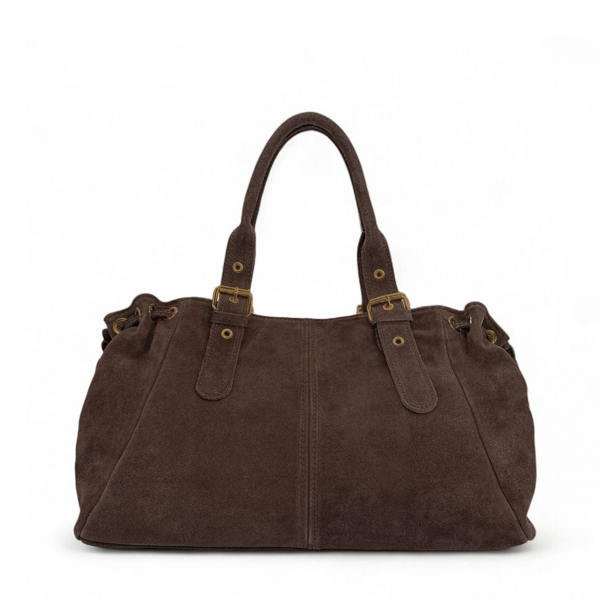 Sac bowling en croûte de cuir PRINCESSE SUEDE XL BRASS chocolat, OH MY BAG