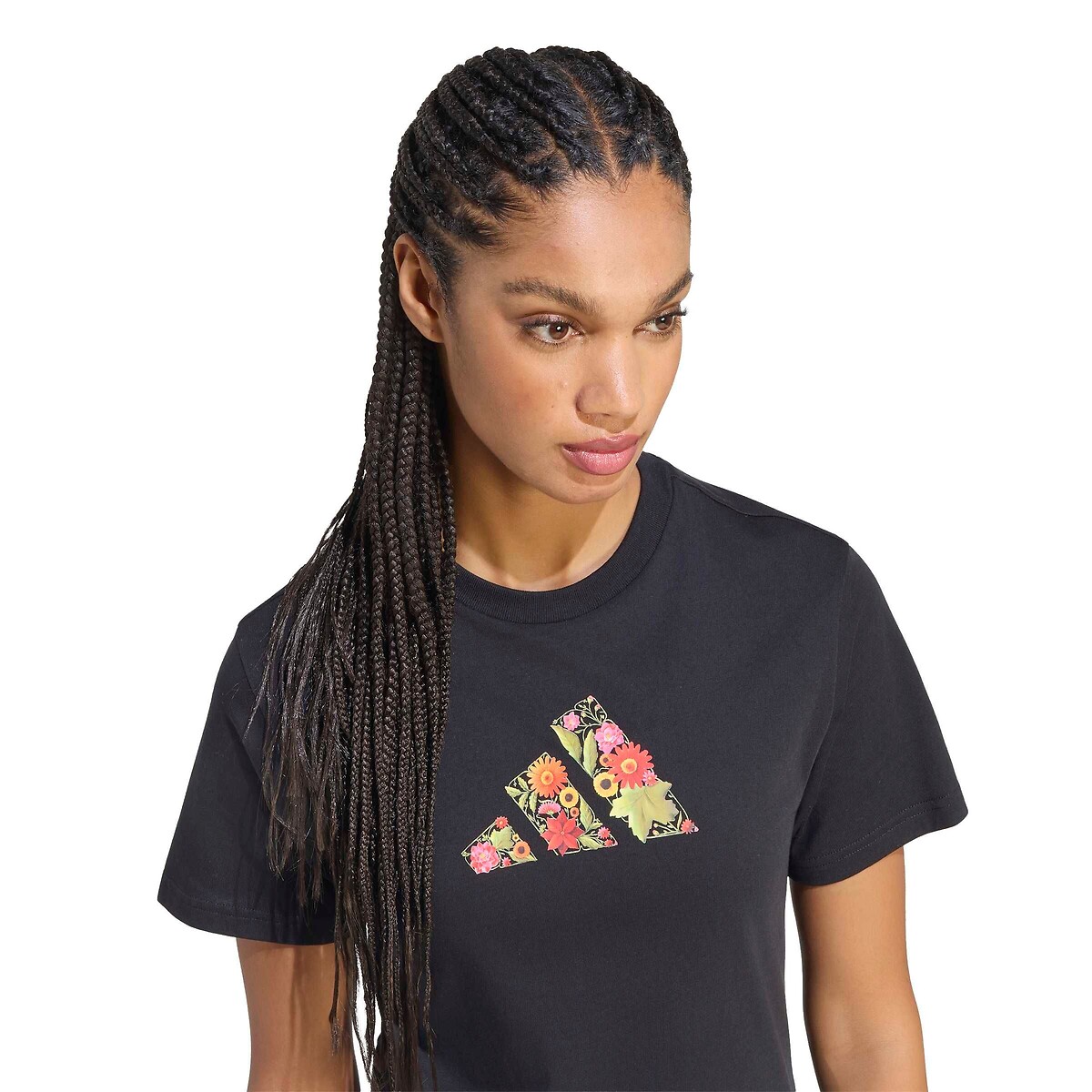 T-shirt manches courtes, motif à imprimé fleuri noir, ADIDAS SPORTSWEAR