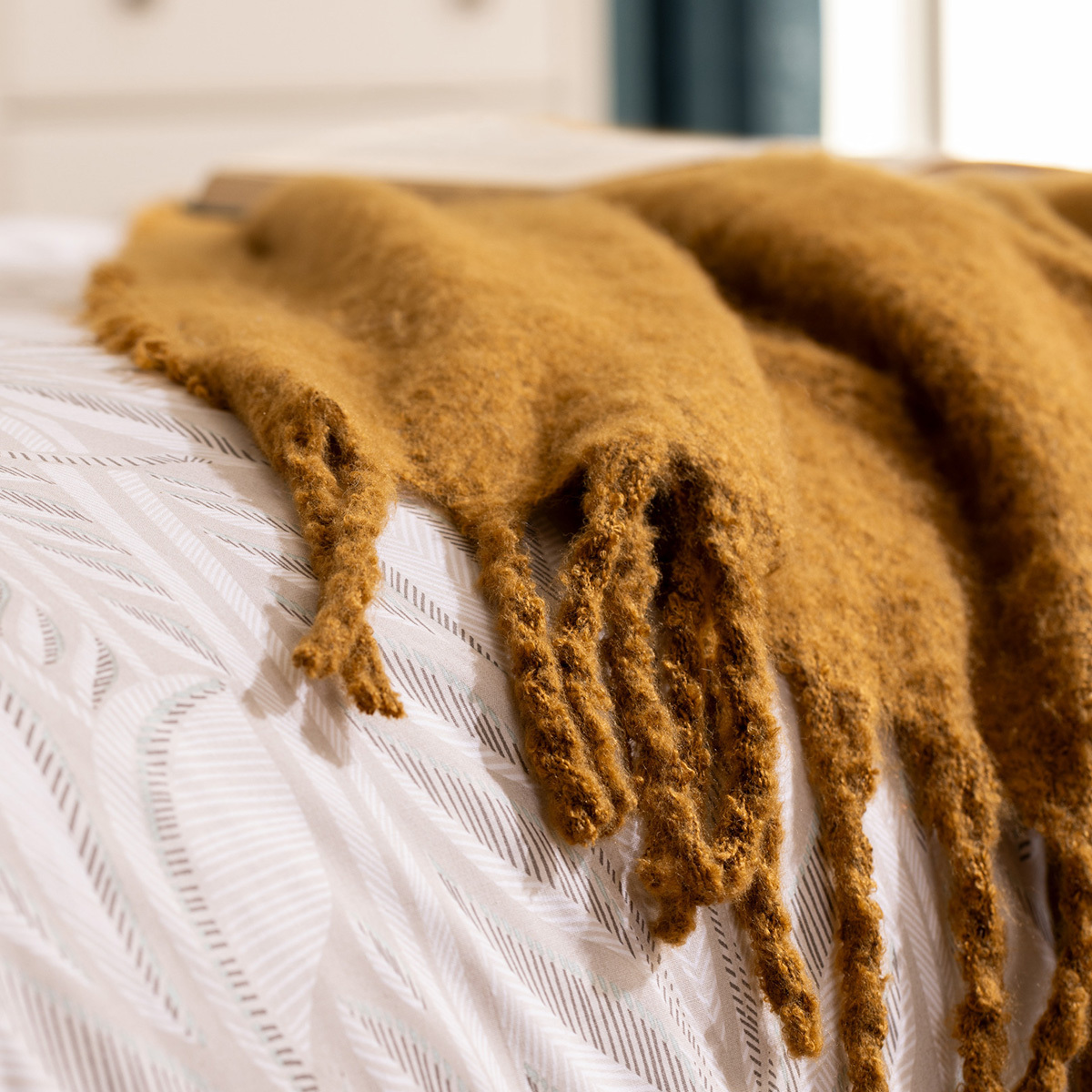 Parure de lit imprimée réversible NALH beige lin, ATMOSPHERA