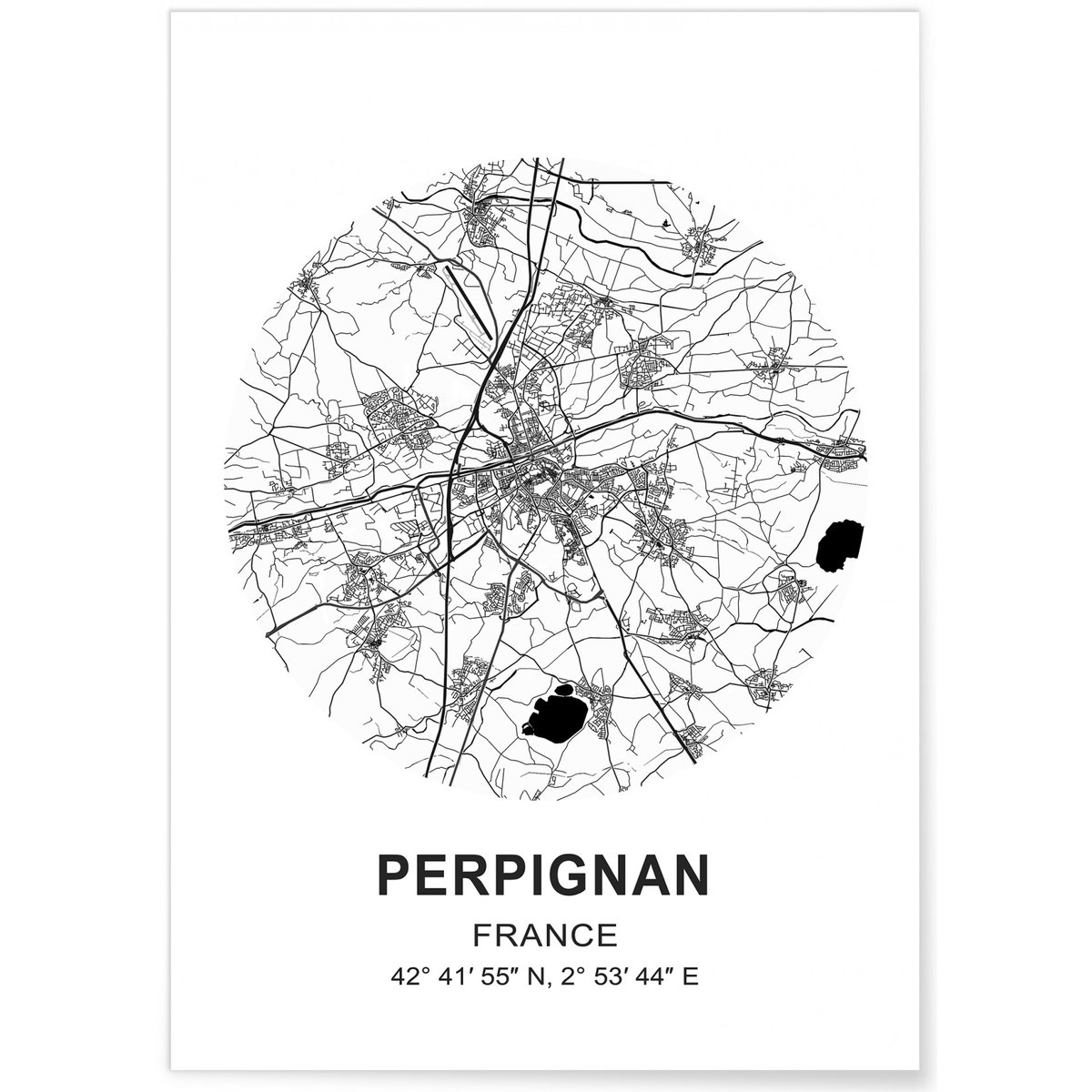 Affiche Carte Perpignan blanc, L'AFFICHERIE