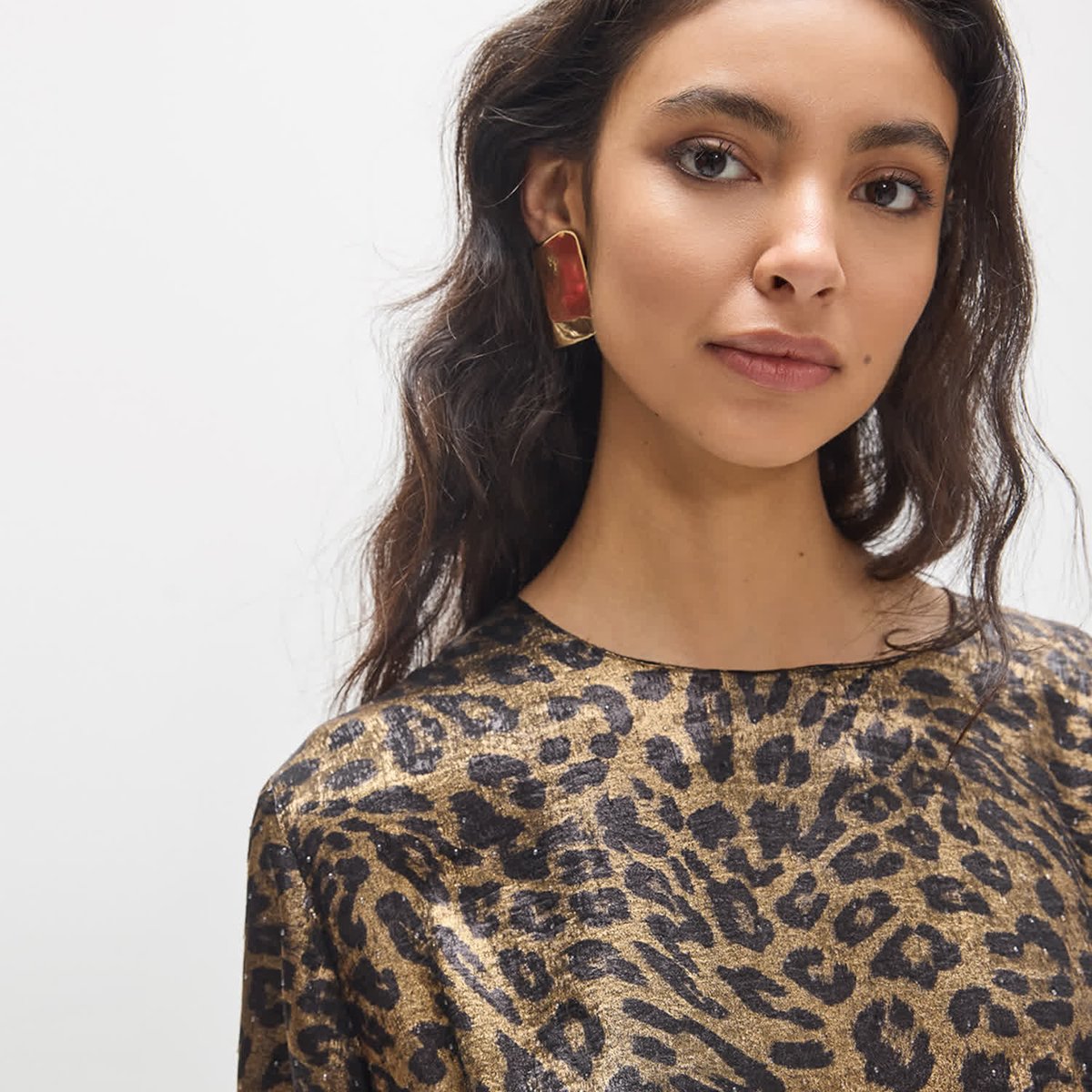 Robe midi imprimée léopard à col boà®te léopard, LOLA CASADEMUNT
