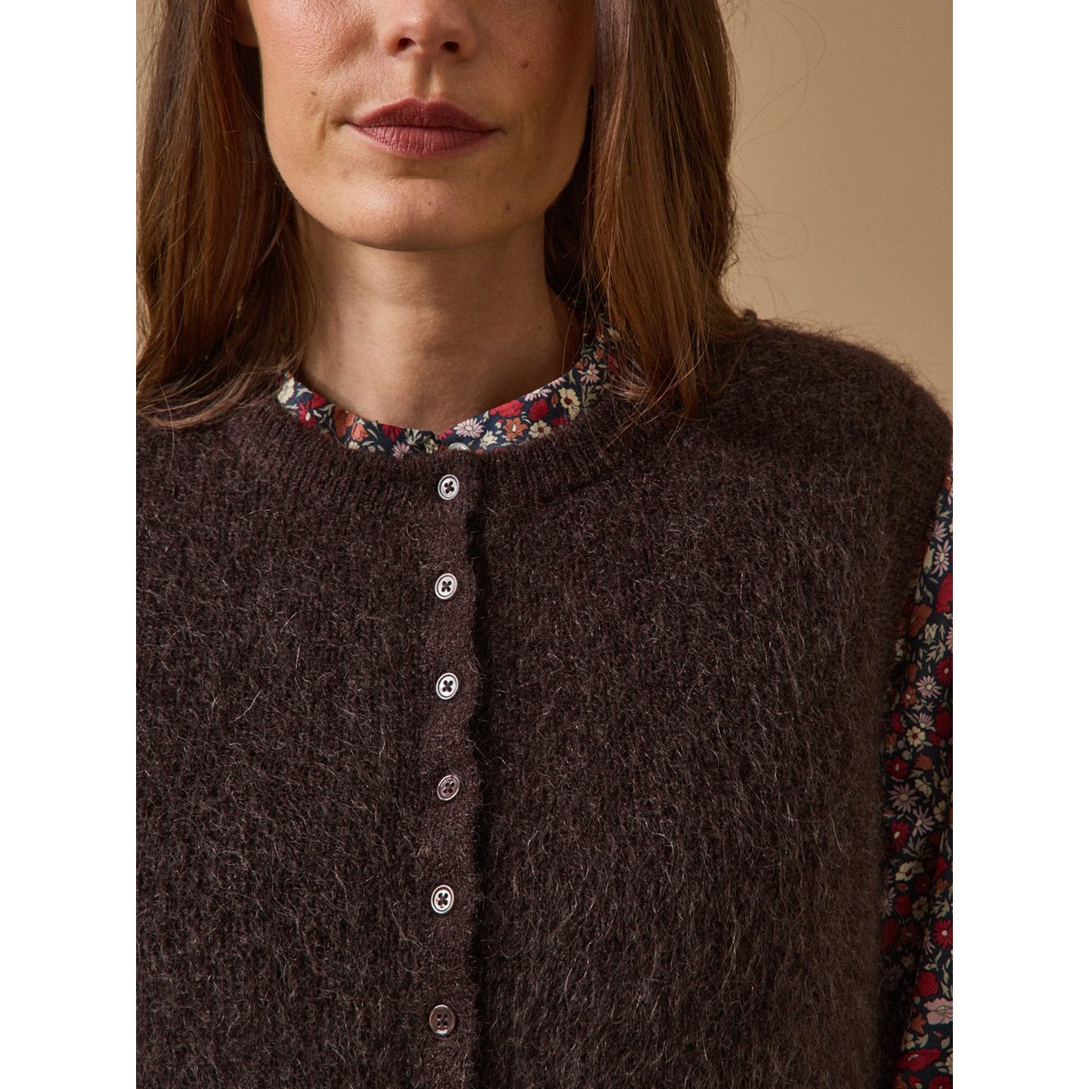 Gilet sans manches laine et mohair chocolat, CYRILLUS