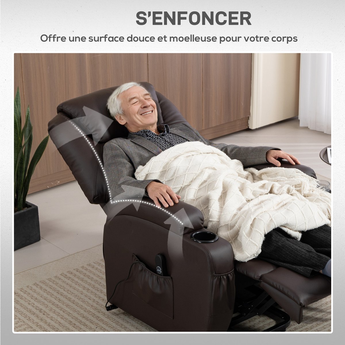 Fauteuil releveur électrique PU Marron marron foncé, HOMCOM