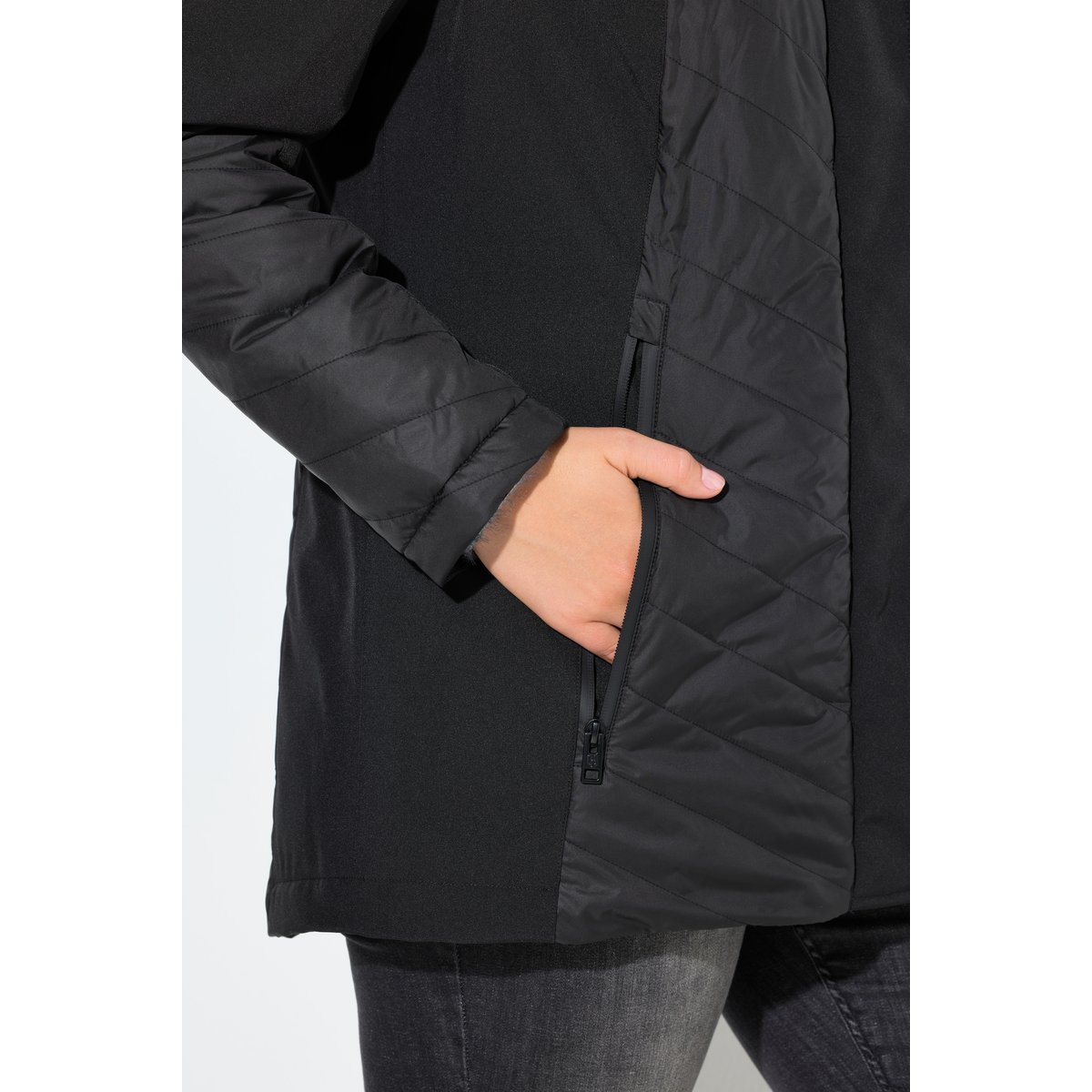 Veste matelassée Softshell à capuche noir, ULLA POPKEN