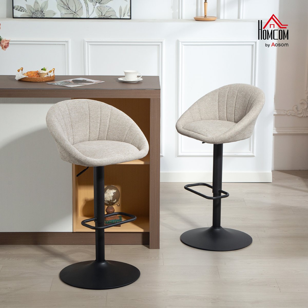 Tabouret de bar Lin Beige beige, HOMCOM