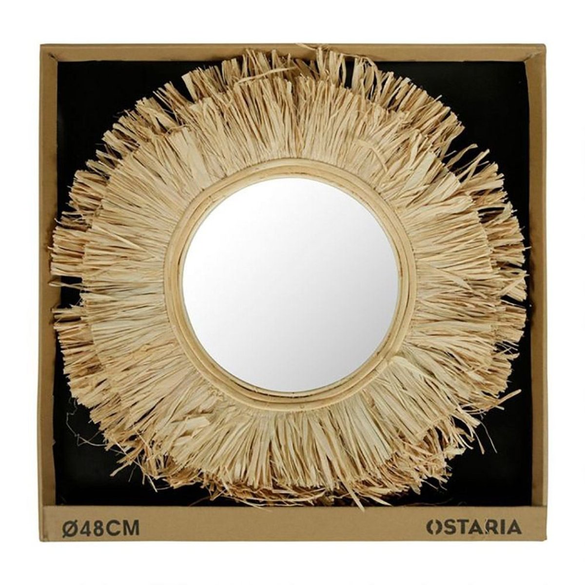 Miroir rond raphia D48 beige, DECORATIE