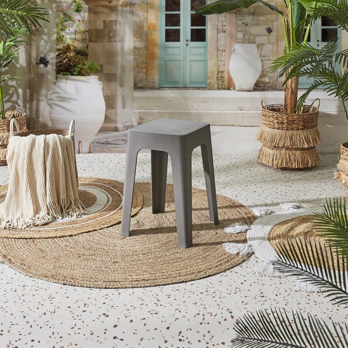 Tabouret Empilable Coloris Gris gris, DECORATIE