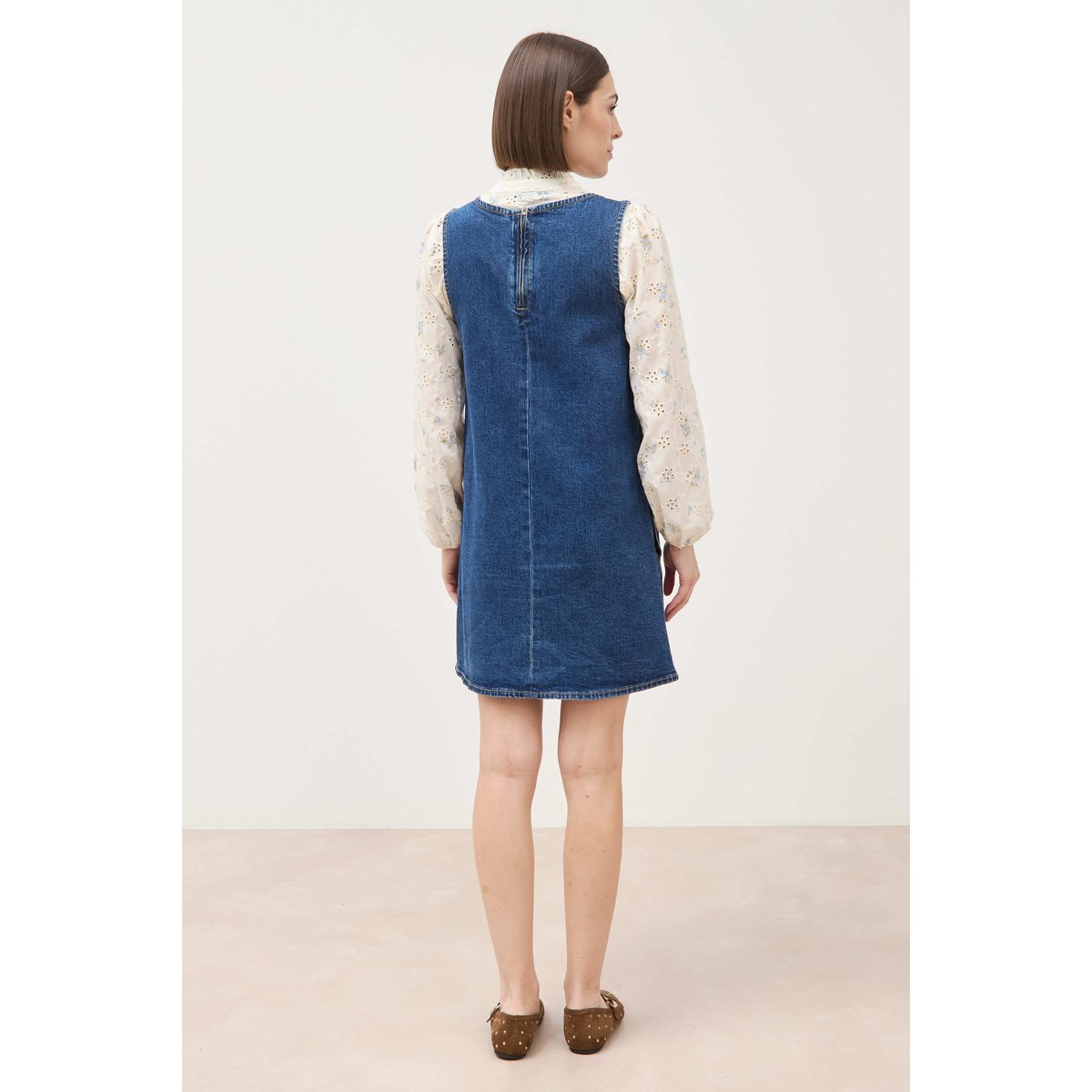 Robe sans manches col rond en jeans denim stone, BONOBO