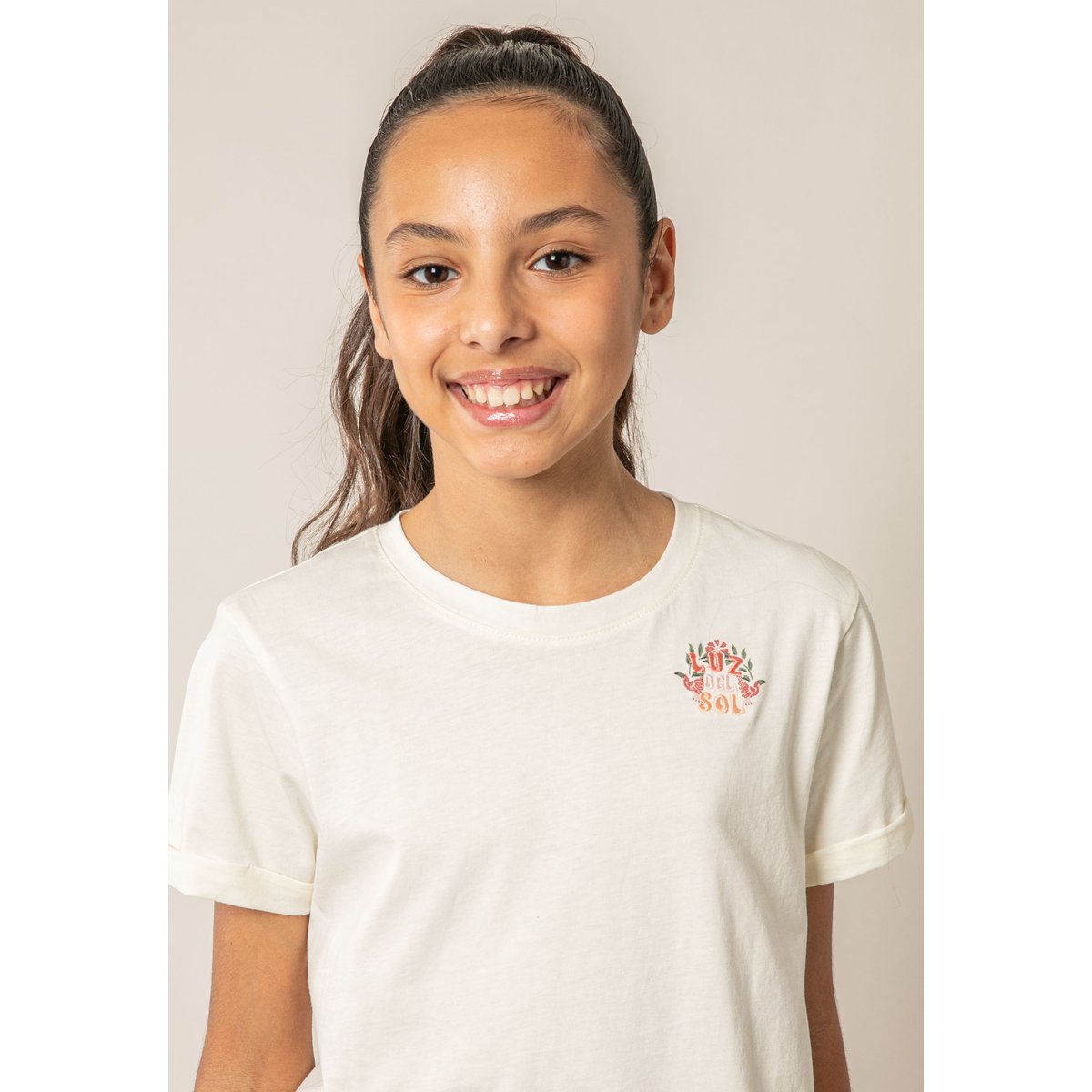 T-shirt fille en coton LUZIA ivory, DEELUXE