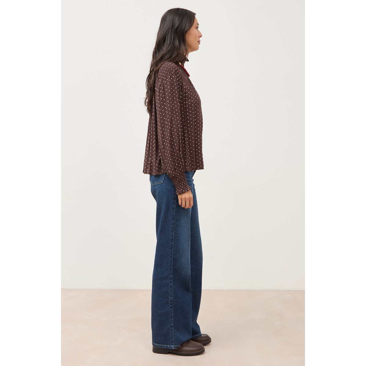 Blouse droite manches longues marron foncé, BONOBO