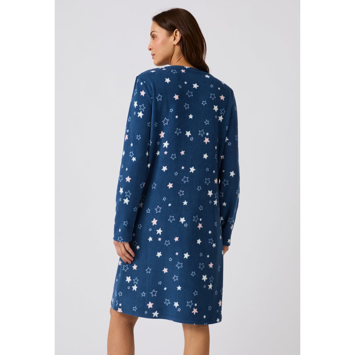 Chemise de nuit Thermolactyl en micropolaire bleu marine imp., DAMART