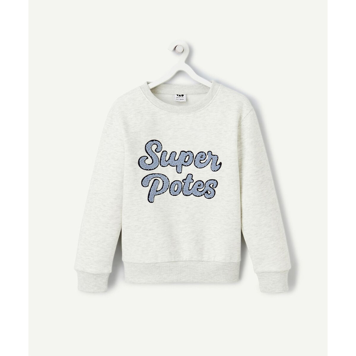 Slogan Pattern Sweatshirt in Cotton Mix with Crew Neck ivory, TAPE A L'OEIL