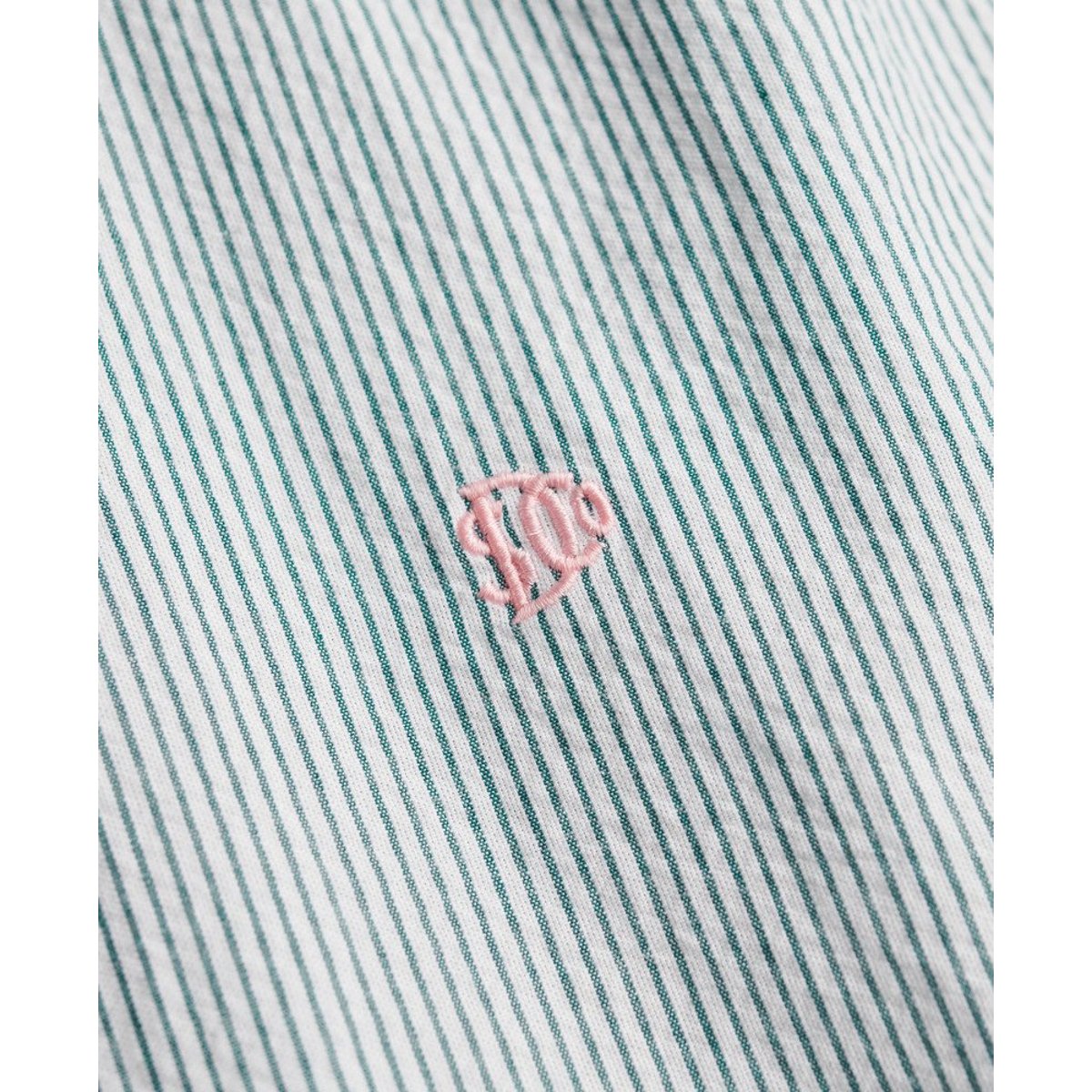 Chemise à manches courtes en seersucker classique crème/vert, SUPERDRY
