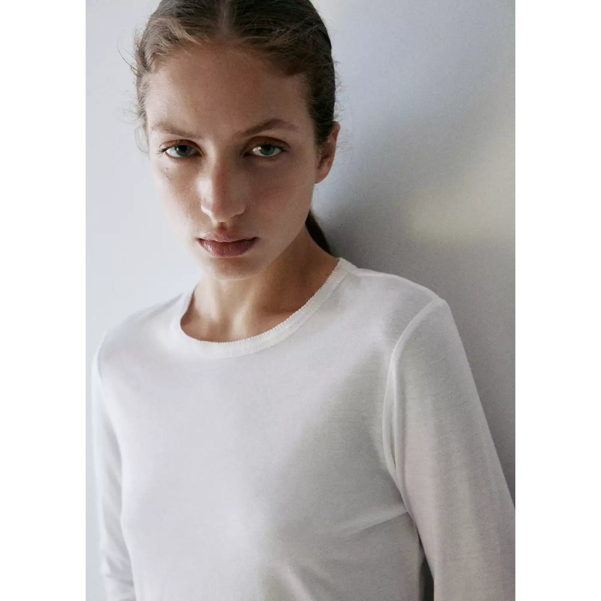 T-shirt ajusté manches longues blanc, MANGO