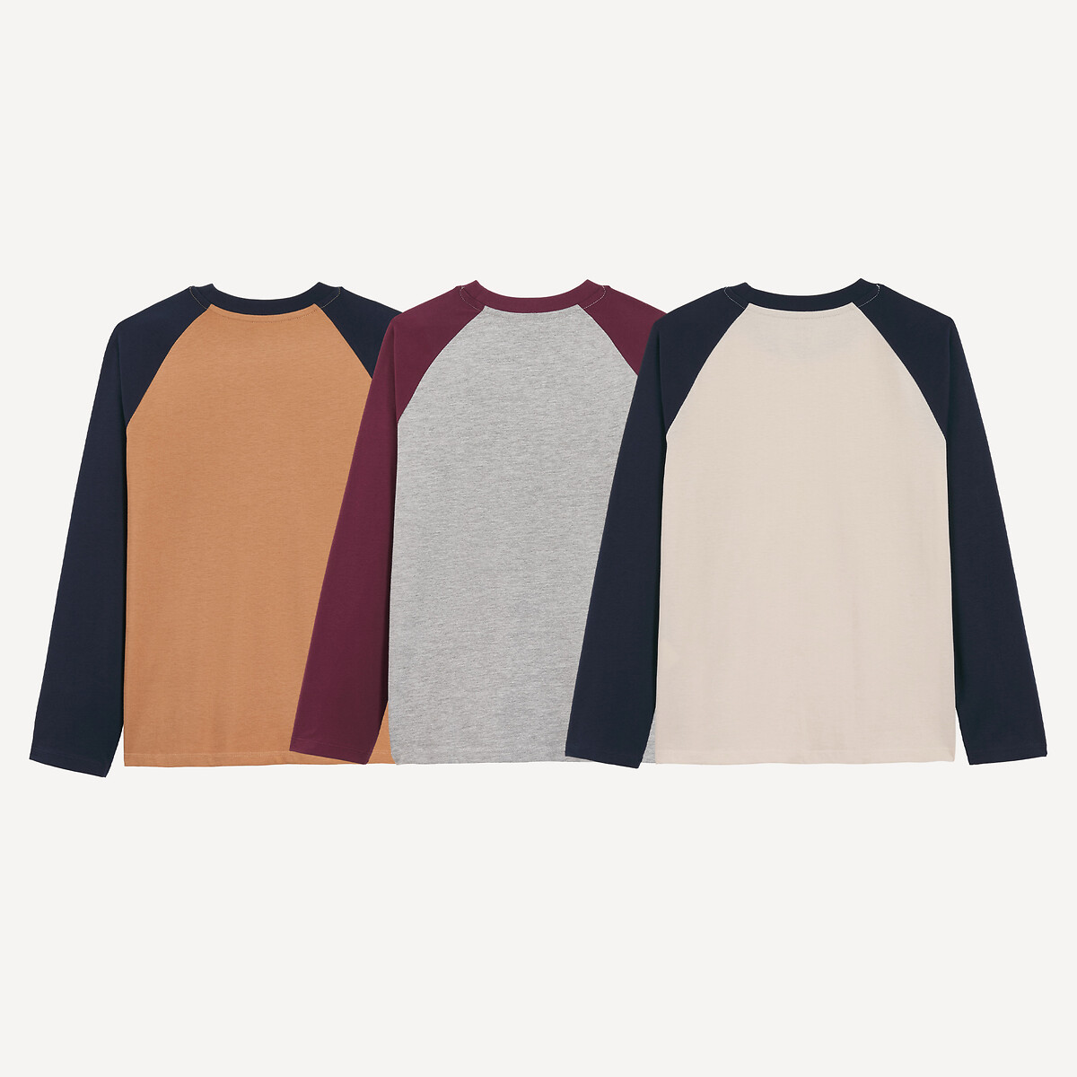 Lot de 3 t-shirts bicolores, manches longues  camel + gris chiné + écru, LA REDOUTE COLLECTIONS