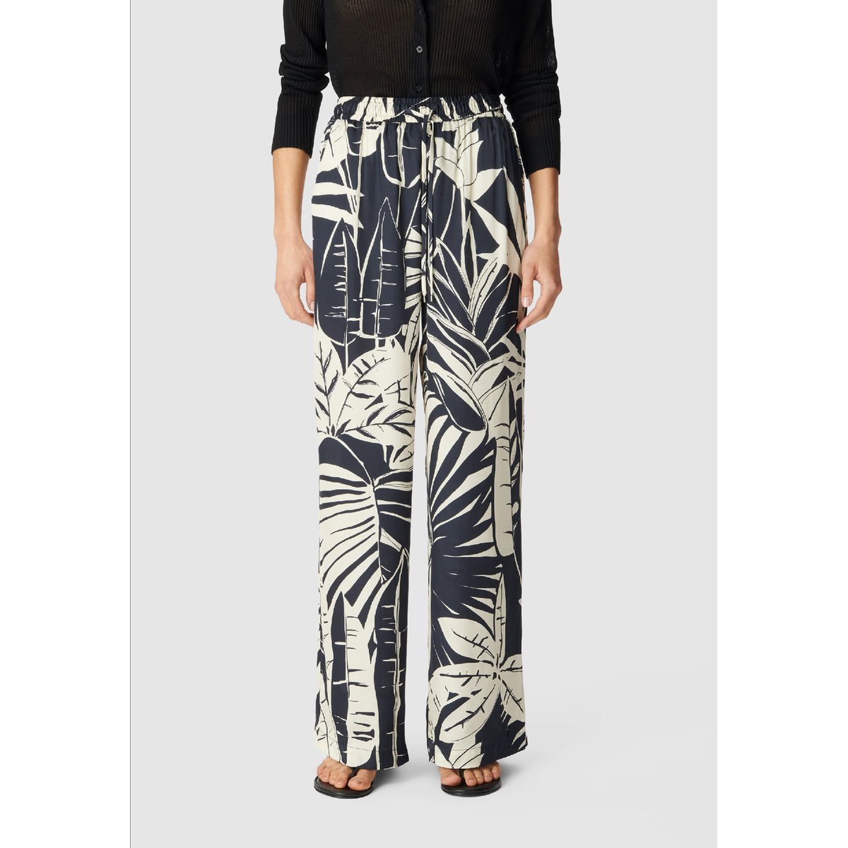 Pantalon imprimé maxi feuilles marine, IKKS
