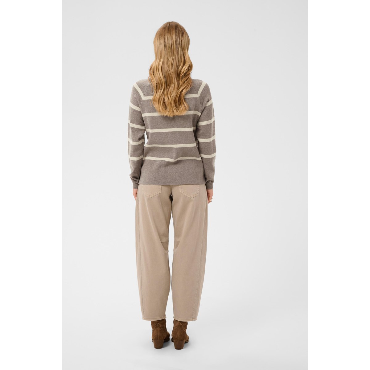 Pullover tricoté beige brown lentil oatmeal stripe, CREAM