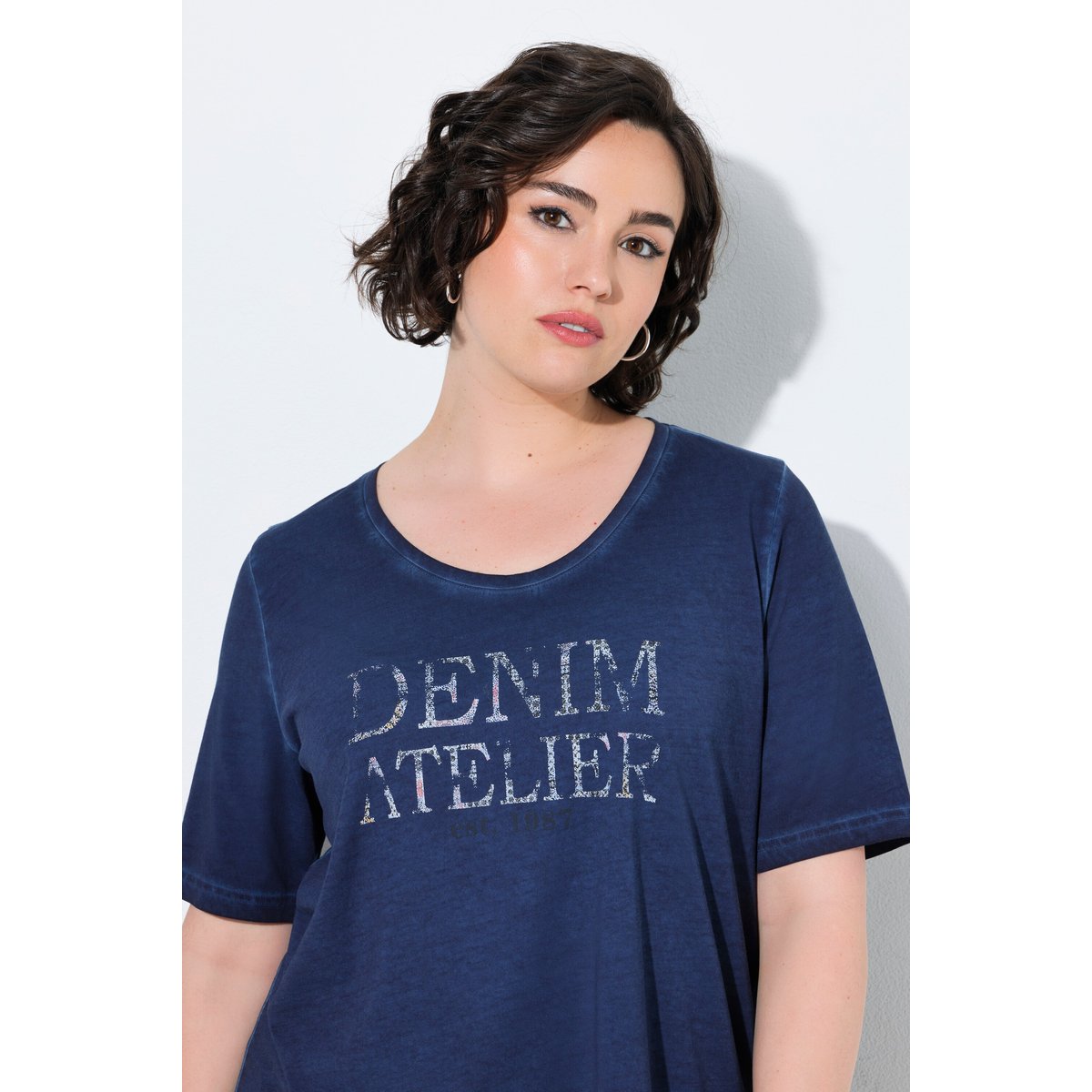 T-shirt avec message bleu encre, ULLA POPKEN
