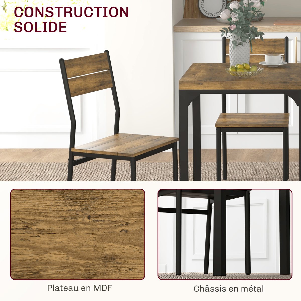Ensemble de table à manger MDF Brun Rustique brun rustique, noir, HOMCOM