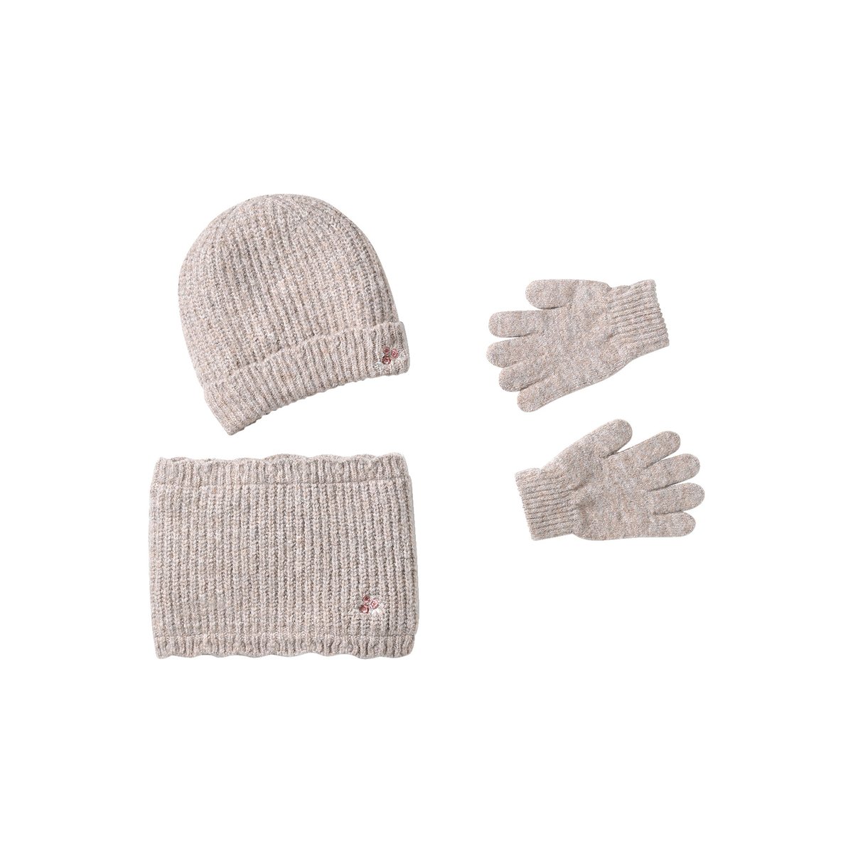 Ensemble tricot bonnet, snood et gants beige, VERTBAUDET