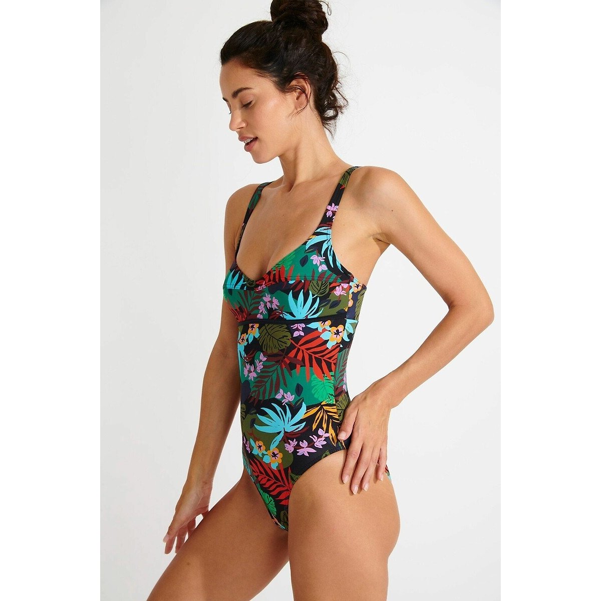 1-Piece Swimming Costume, Leonore Kalao print/black background, BANANA MOON