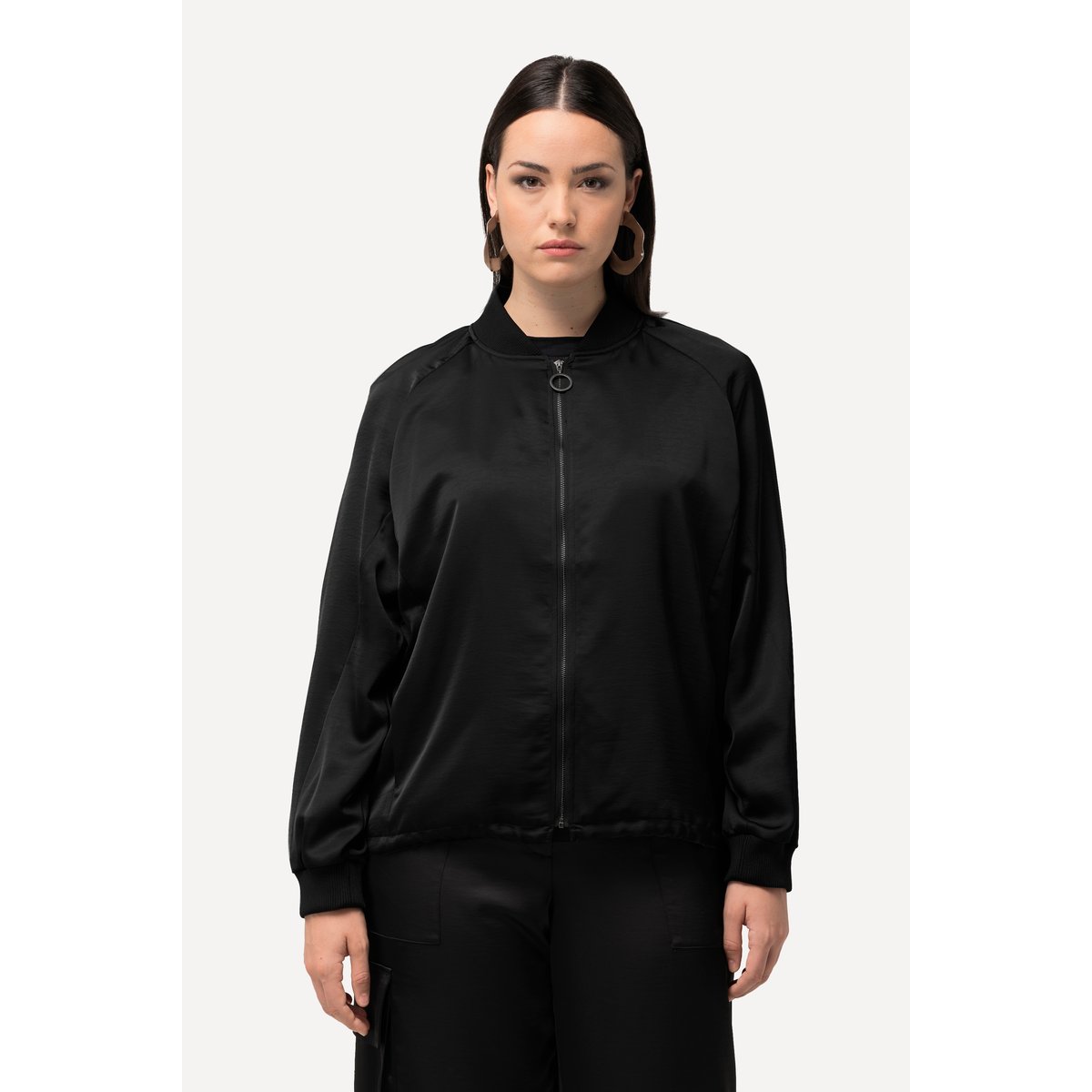 Blouson en satin, esprit Teddy américain noir, ULLA POPKEN