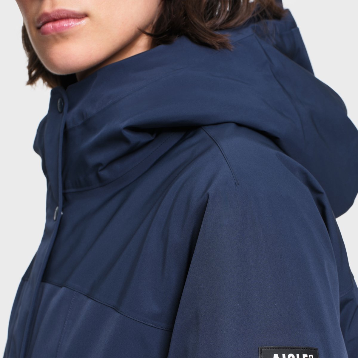 Parka mi-longue imperméable à capuche sherpa REPREVE bleu marine, AIGLE