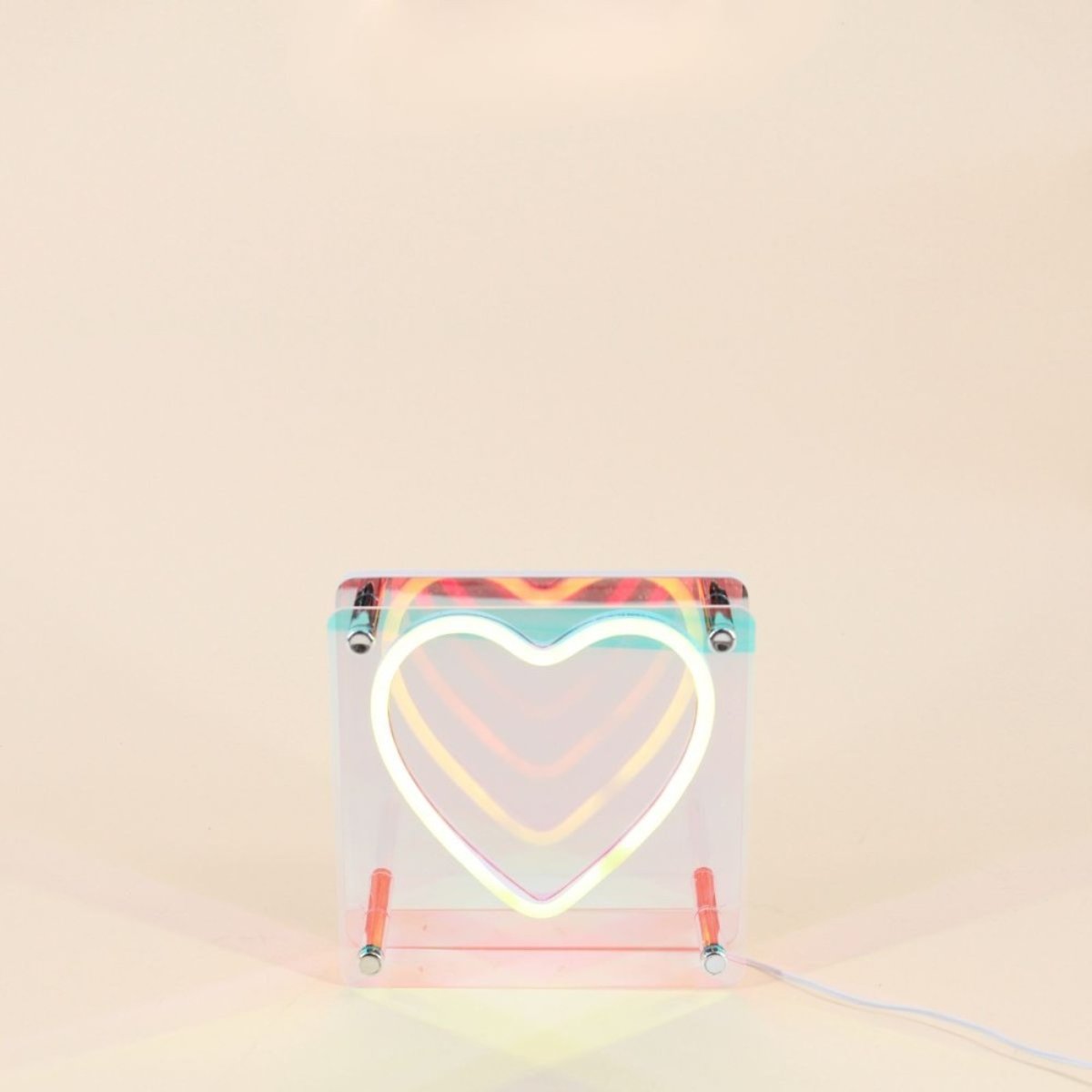 Cadre néon coeur 3D coloré 15x15cm gris, ORNAMI