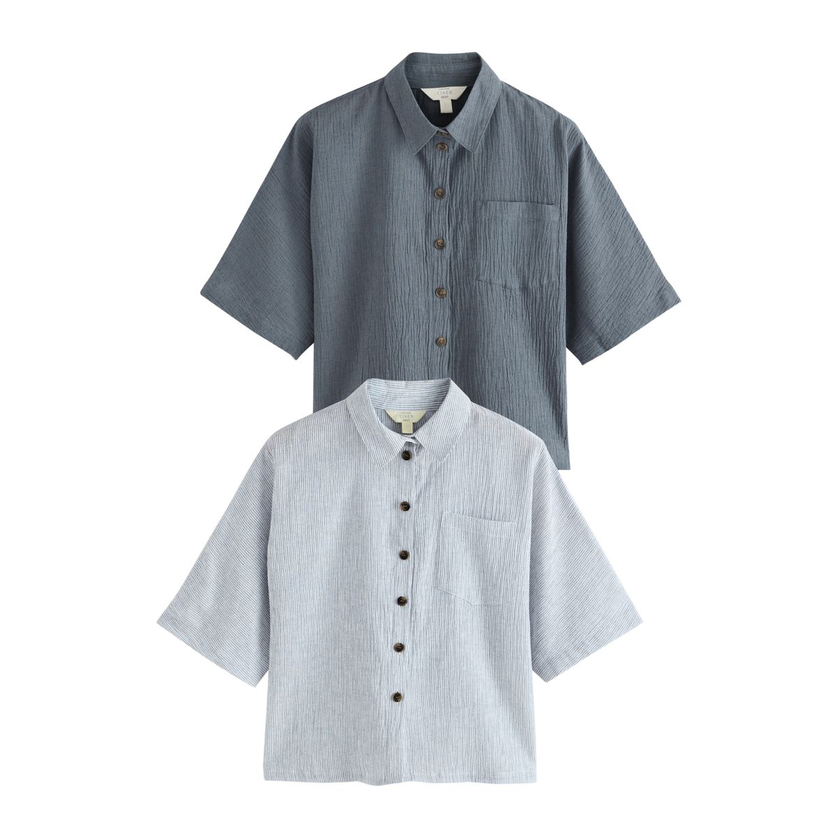 Chemise manches courtes en lin, lot de 2 rayures ardoise/blanches, NEXT