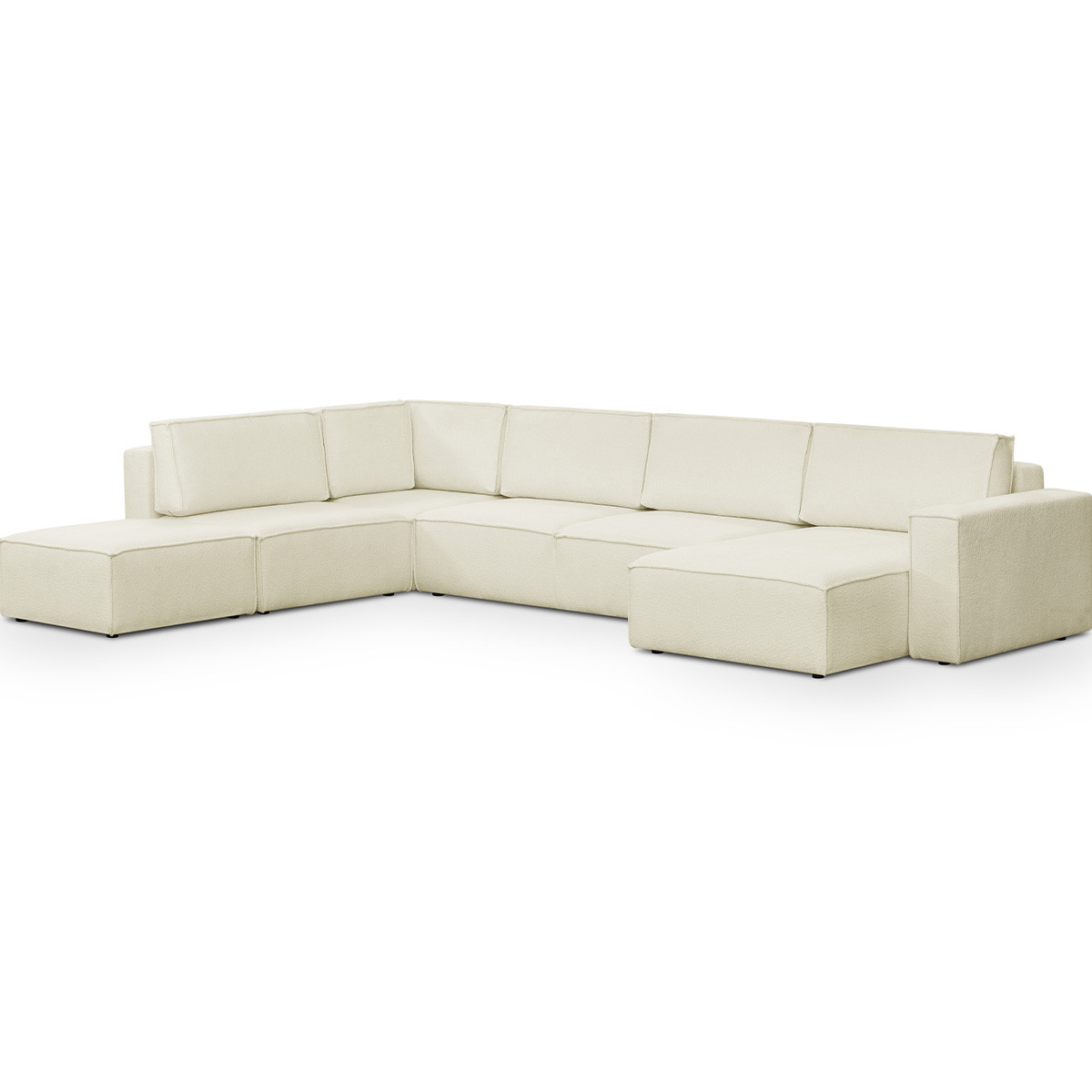 Canapé d'angle gauche convertible 8+1 places en tissu bouclé - HARPER MOD ecru, HOMIFAB