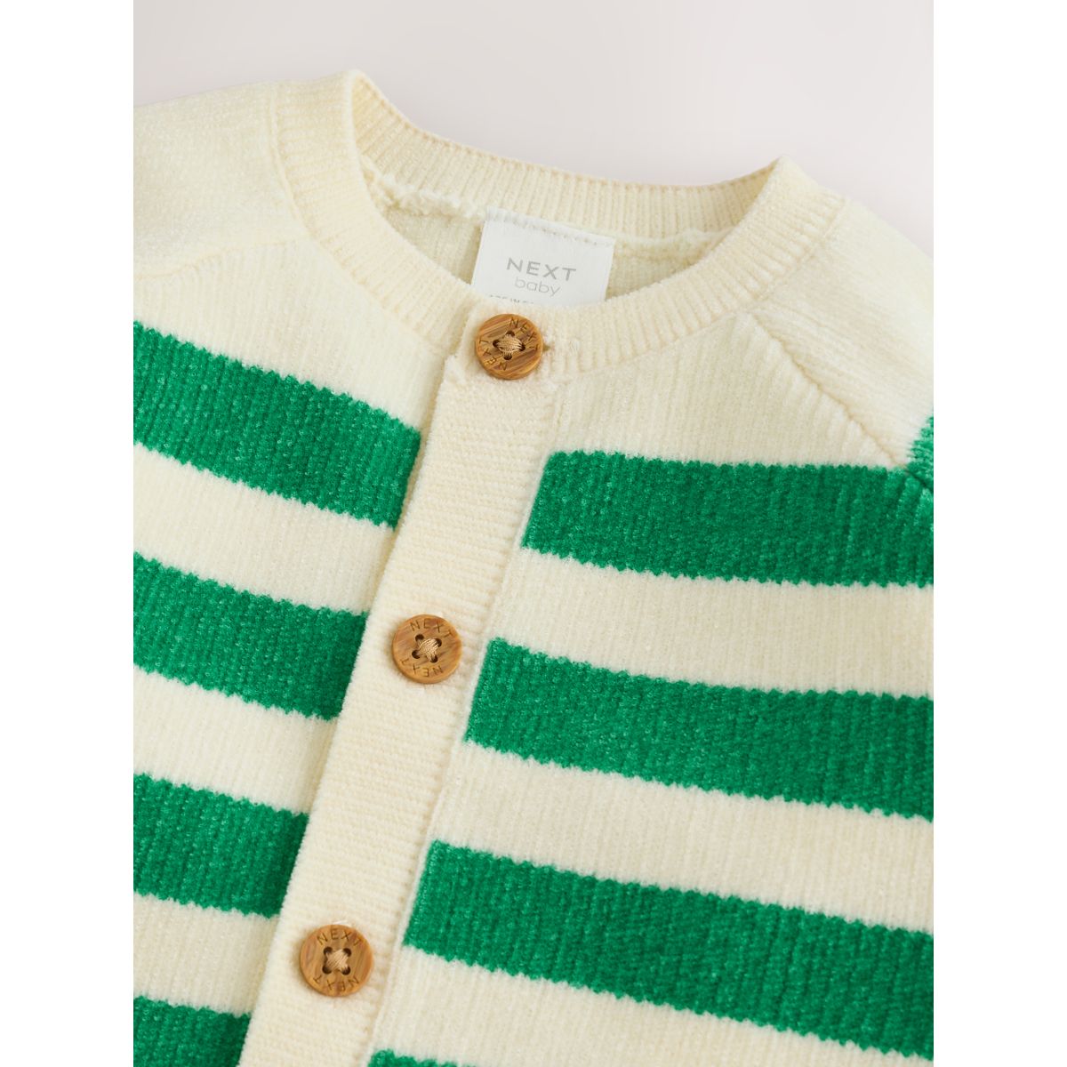 Cardigan rayé en maille chenille bébé vert, NEXT