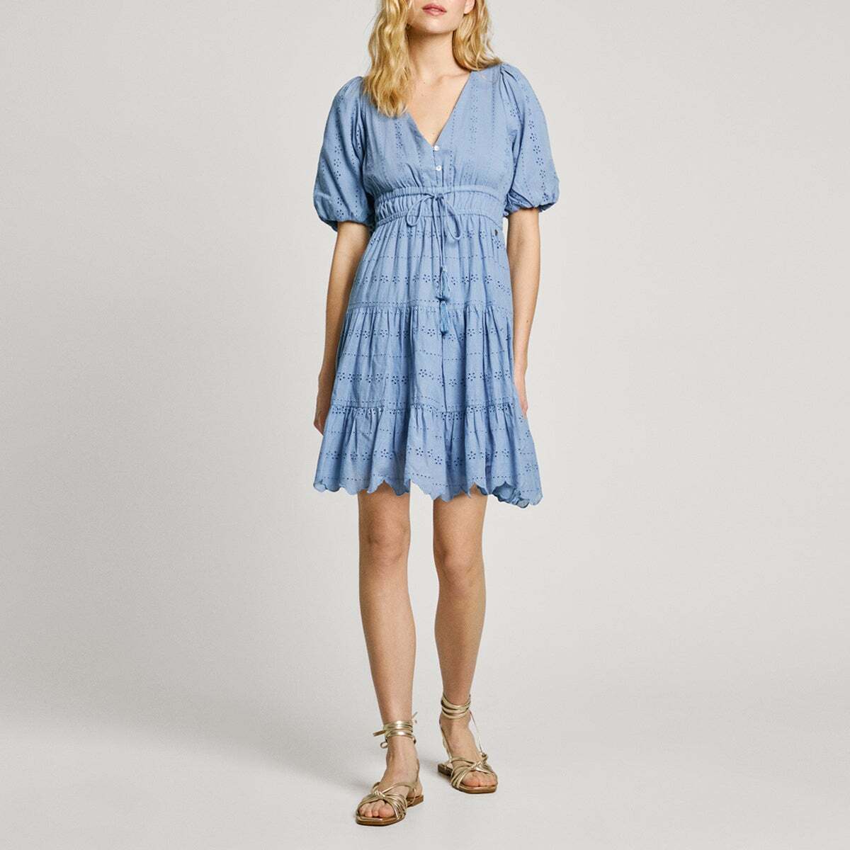 Robe Courte À Manches Bouffantes bleu acier, PEPE JEANS