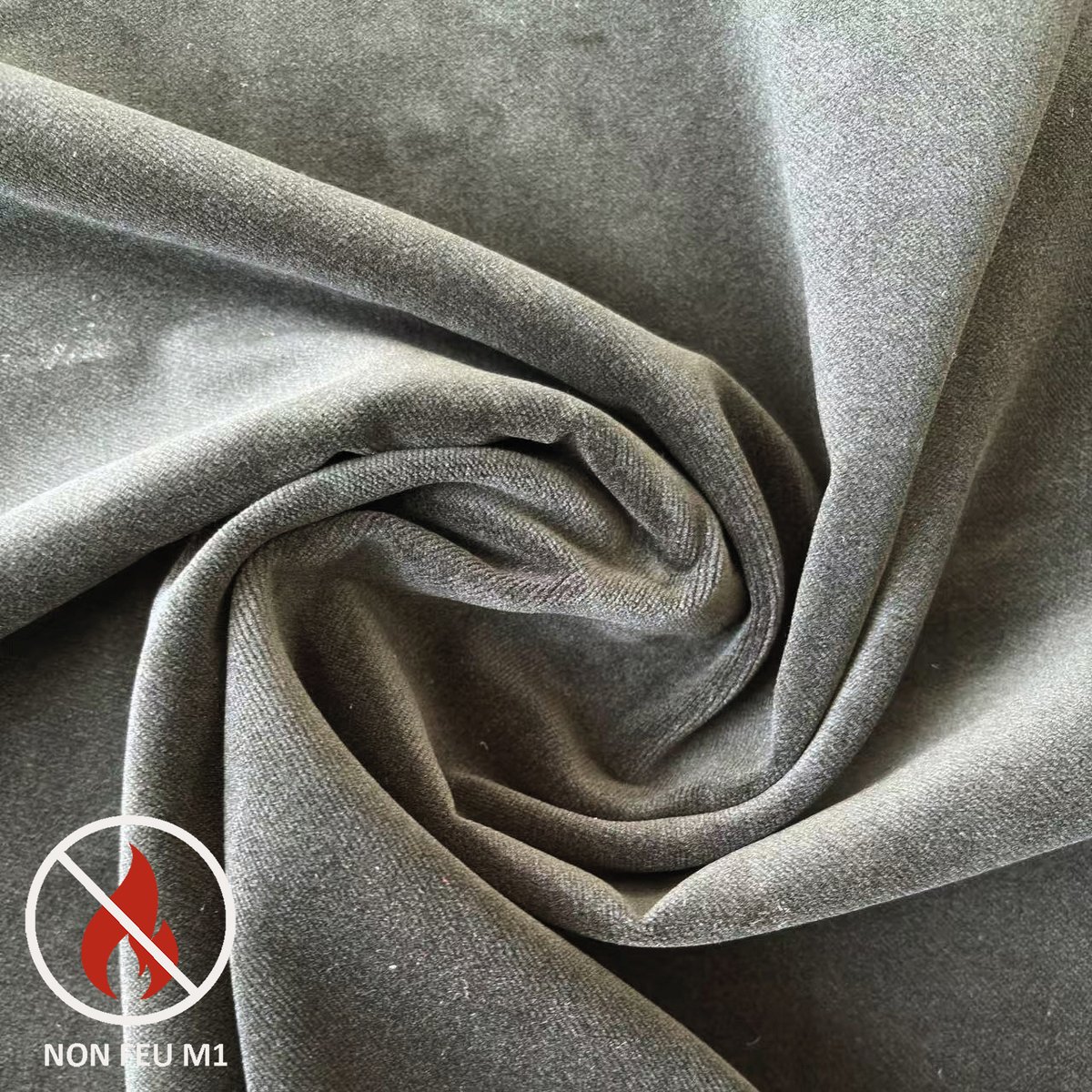 Rideau Ignifugé M1 en velours premium - QABANE gris, HOME MAISON