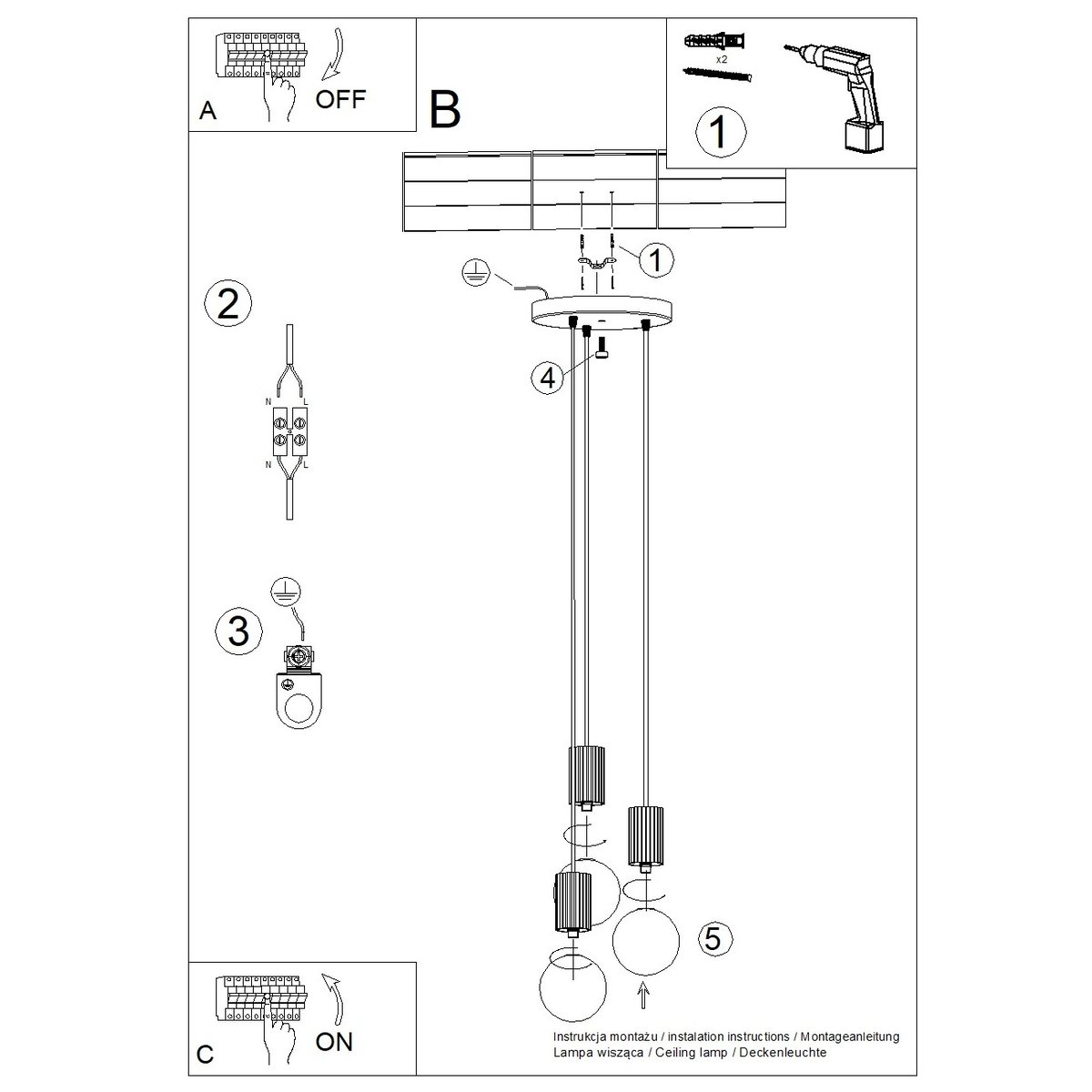 Suspension Aluminium Moka G9 3 Halo marron, EDEN