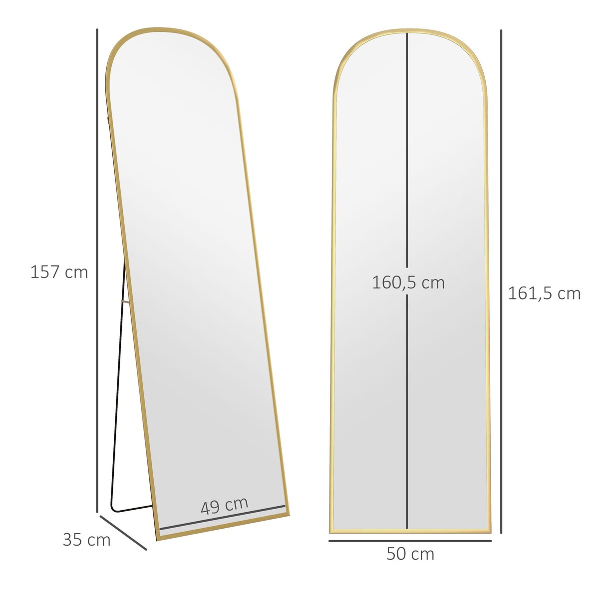 Miroir en pied Alliage d'aluminium Noir jaune, HOMCOM