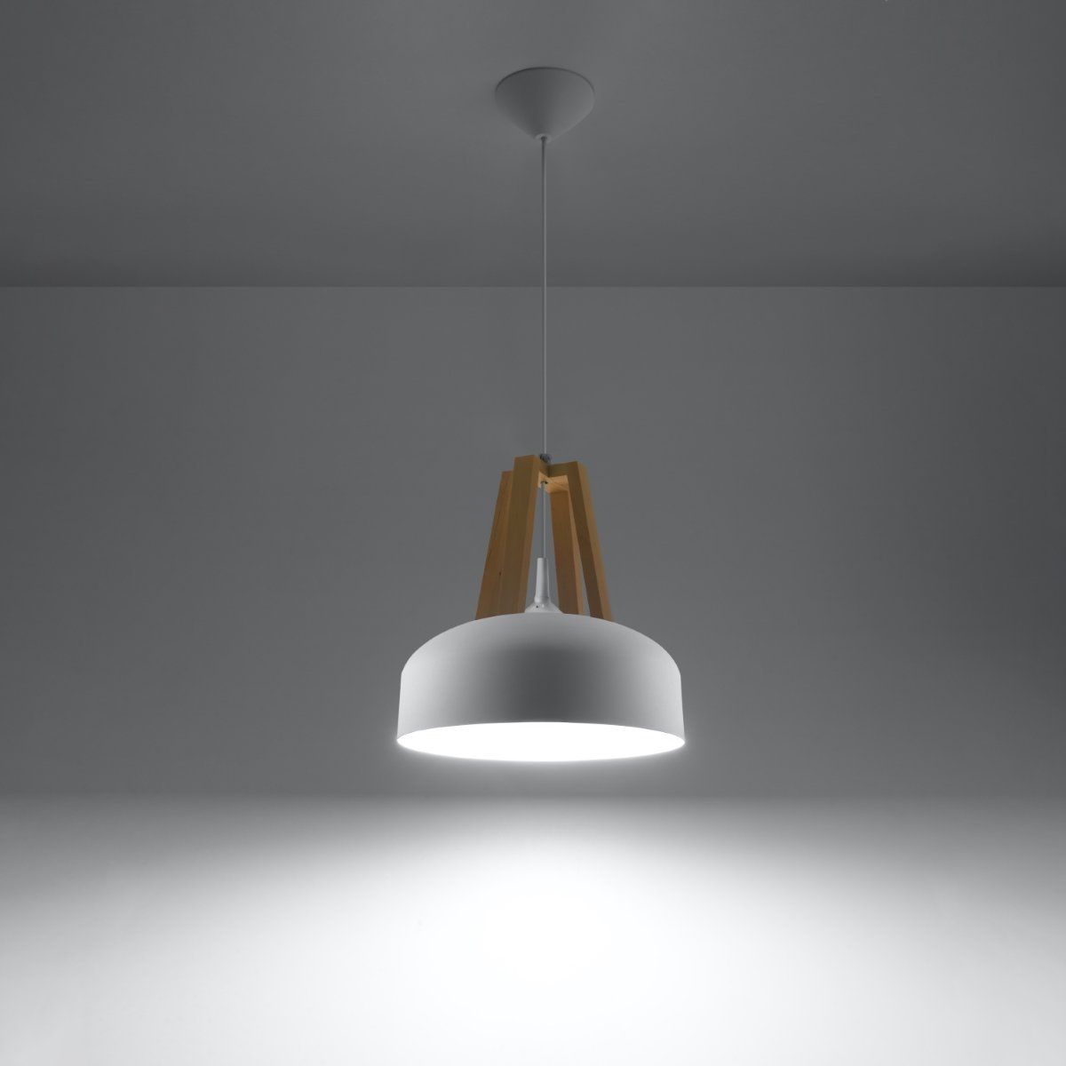 Suspension Acier Blanc/Bois Naturel E27 1 Casco blanc, EDEN