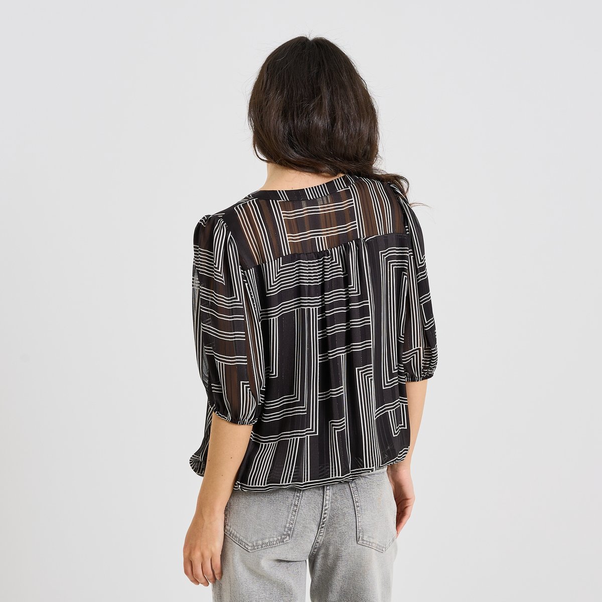 Blouse imprimé géométrique noir, GRAIN DE MALICE