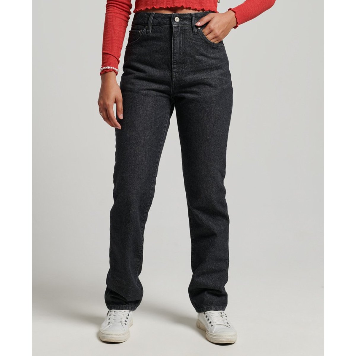 Jean droit à taille haute en coton bio pierre noire de walcott, SUPERDRY