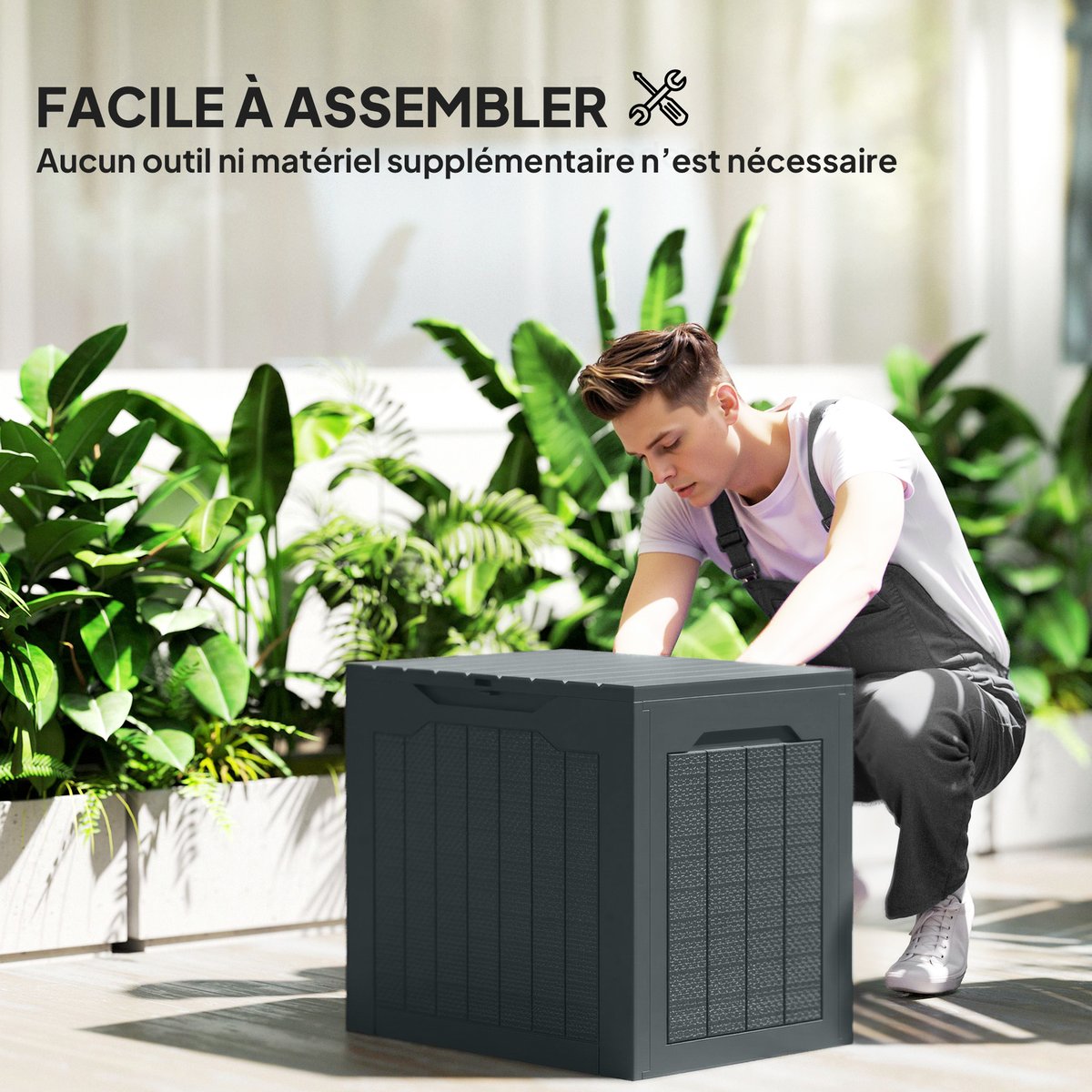 Coffre de rangement d'extérieur PP Gris foncé gris, OUTSUNNY