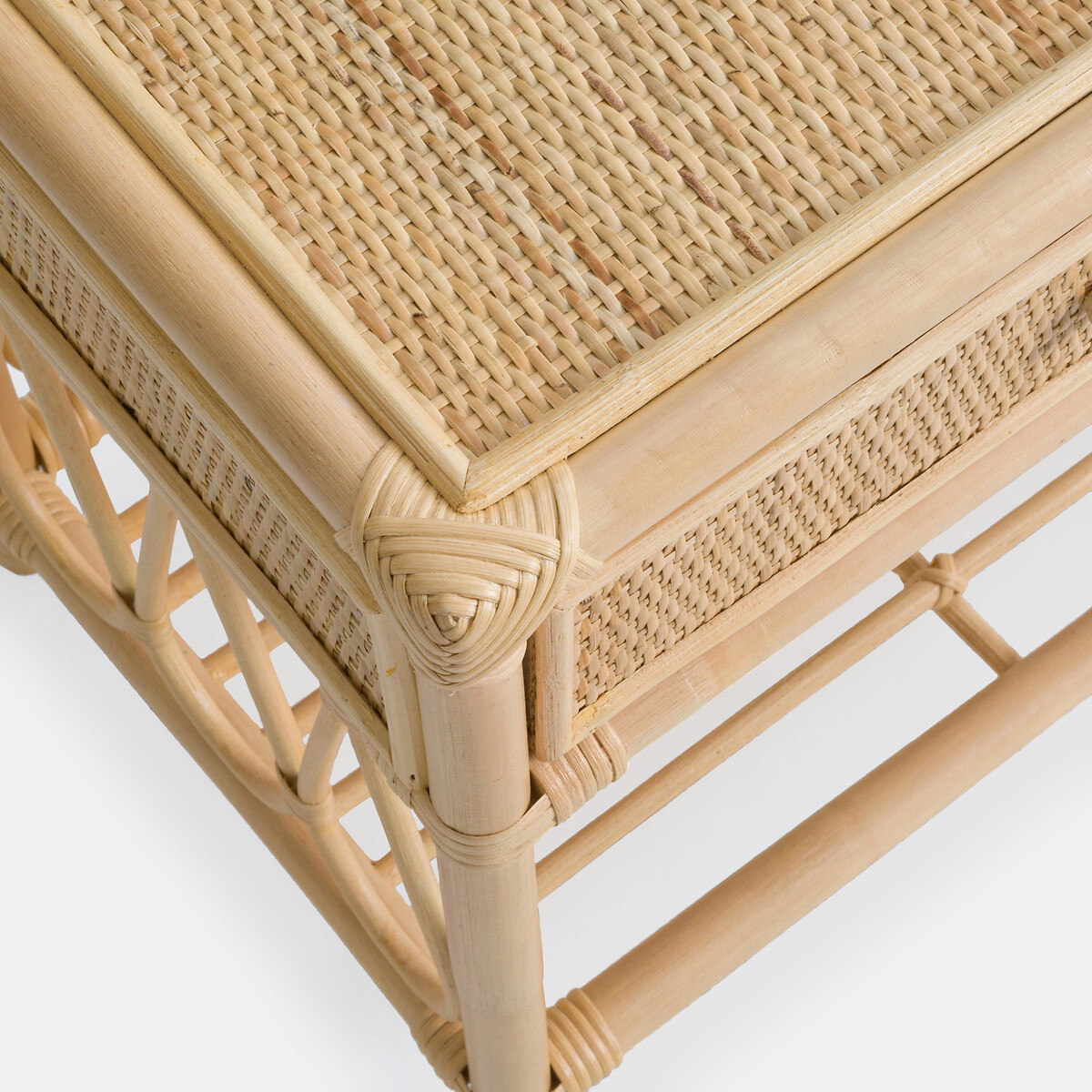 Mesita de noche con 1 cajón + 1 estante de ratán Kiara natural, LA REDOUTE INTERIEURS