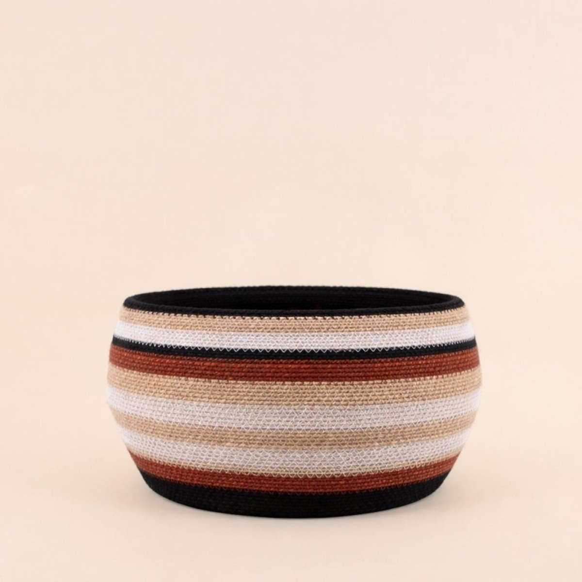 Set de 3 paniers bas rayés en herbes marines marron et beige marron, ORNAMI