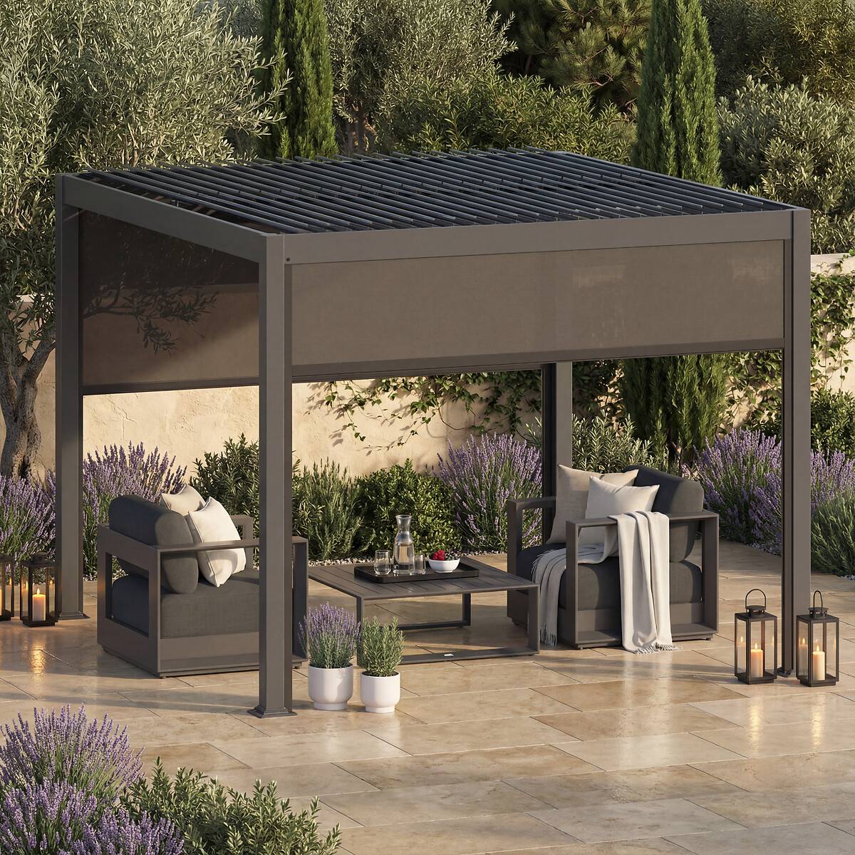 Pergola autoportante 3x3m EVONIS gris graphite, HESPERIDE