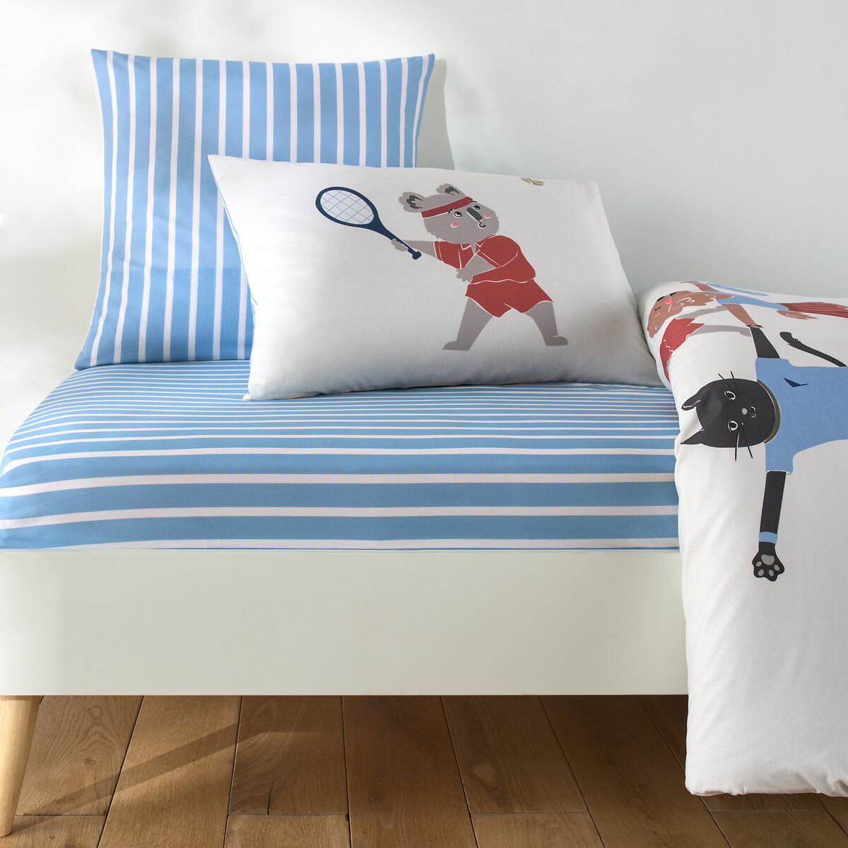 Spannbettlaken Kind 30 % recycelte Baumwolle, Neilo ecru/blau                       , LA REDOUTE INTERIEURS